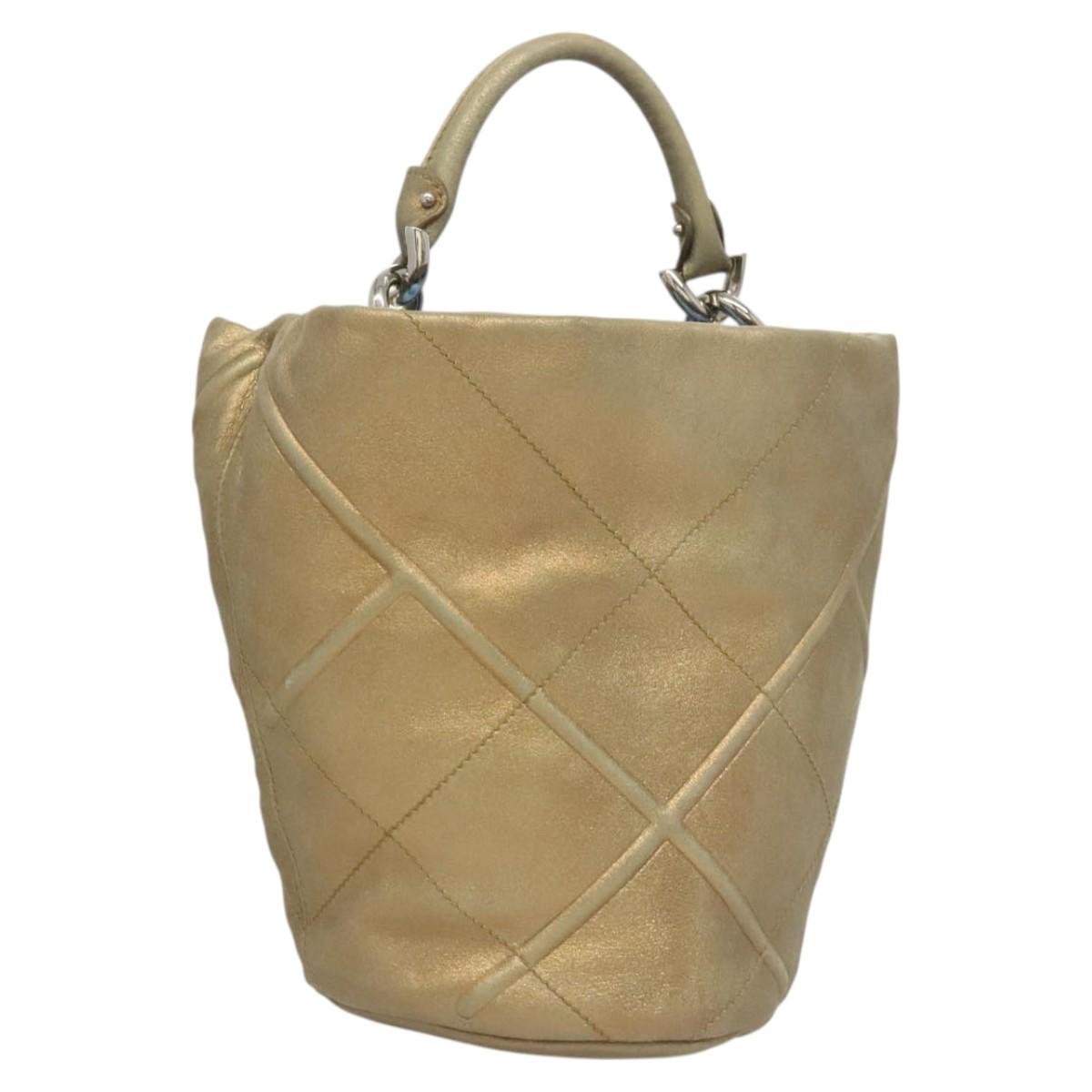 Salvatore Ferragamo Hand Bag Suede Gold Silver Auth 122919
