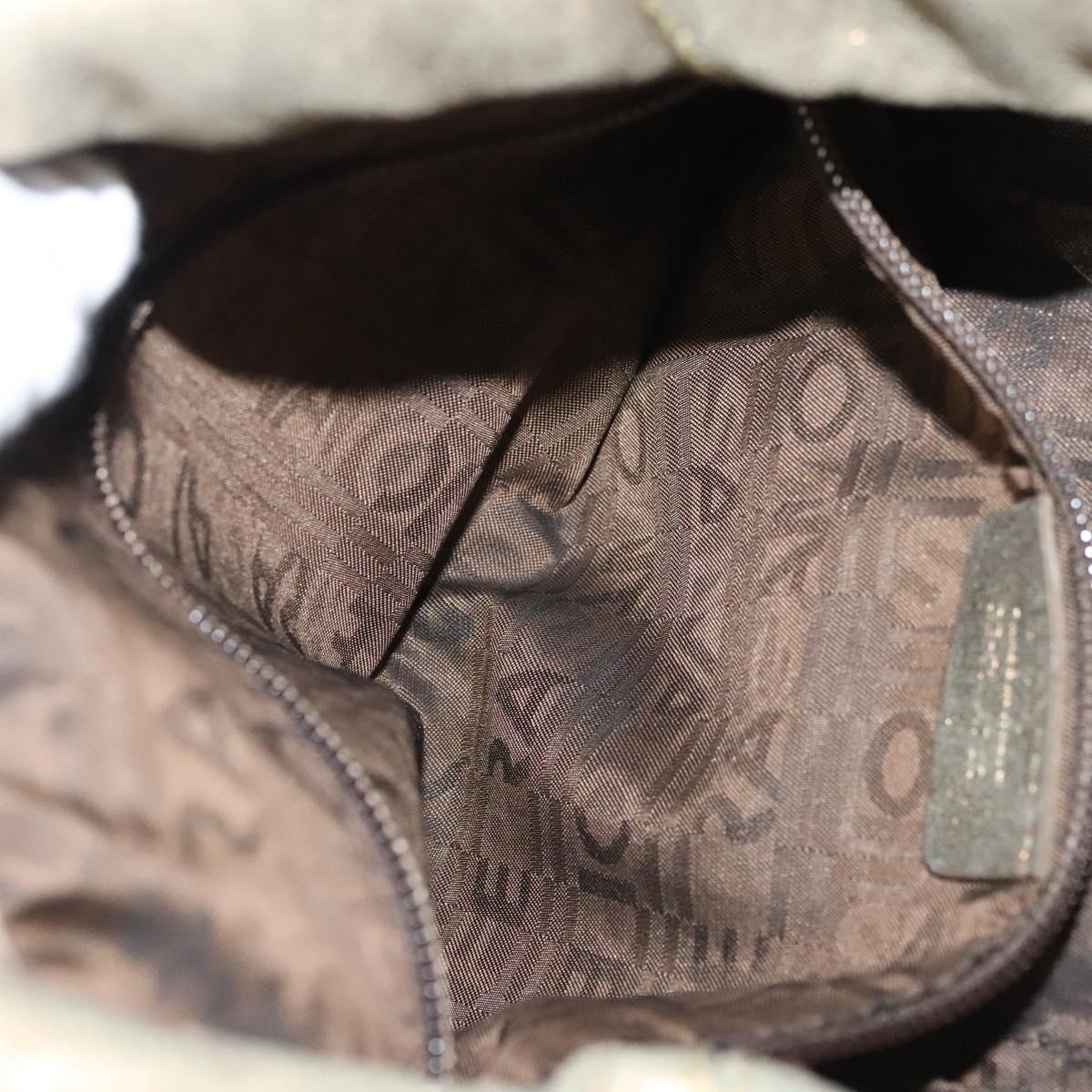 Salvatore Ferragamo Hand Bag Suede Gold Silver Auth 122919