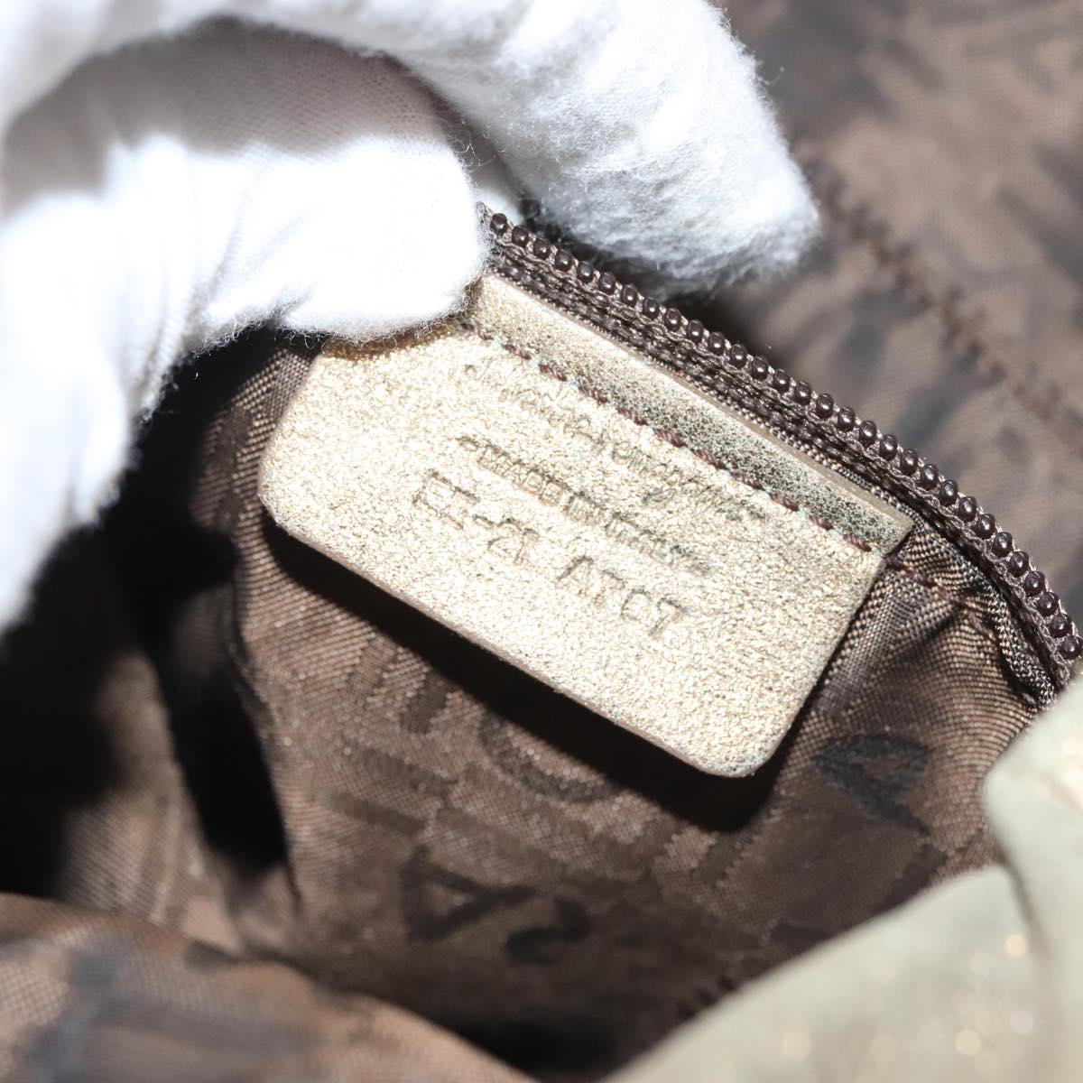 Salvatore Ferragamo Hand Bag Suede Gold Silver Auth 122919