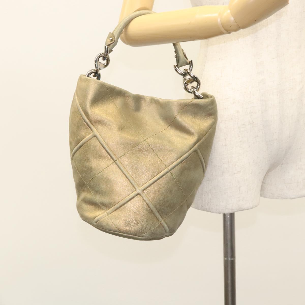 Salvatore Ferragamo Hand Bag Suede Gold Silver Auth 122919