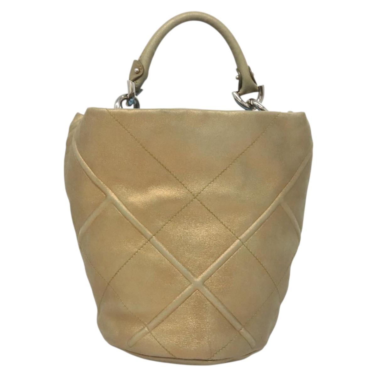 Salvatore Ferragamo Hand Bag Suede Gold Silver Auth 122919