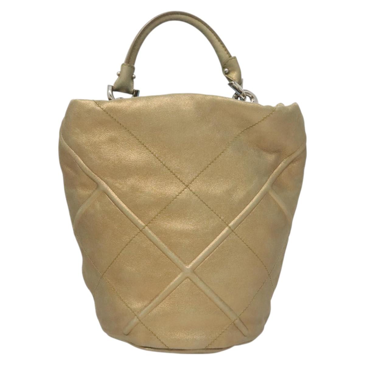 Salvatore Ferragamo Hand Bag Suede Gold Silver Auth 122919