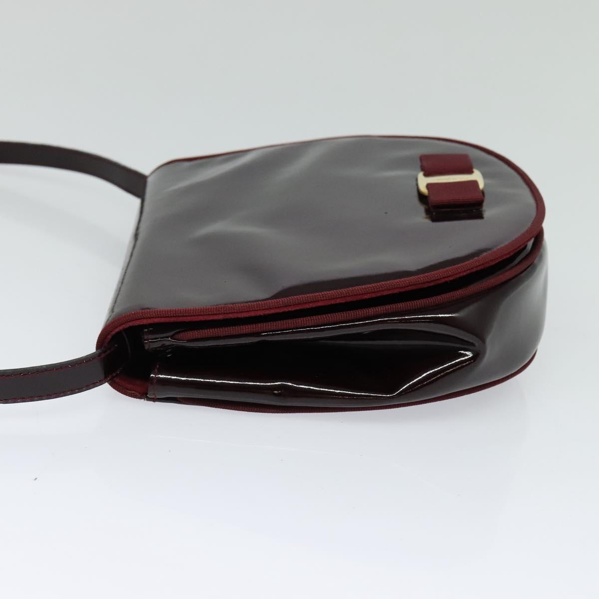 Salvatore Ferragamo Vala Shoulder Bag Patent leather Bordeaux Gold Auth 122920