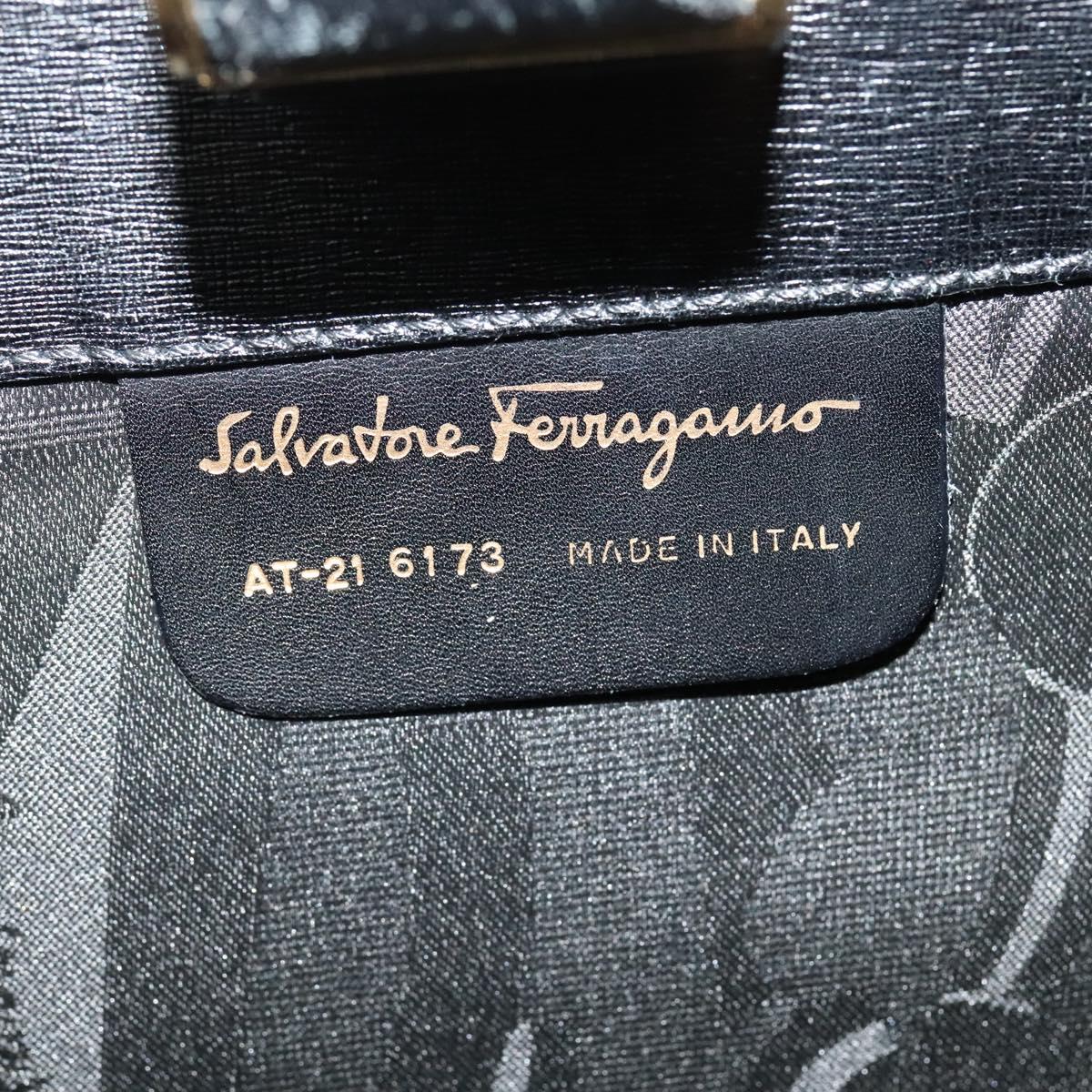 Salvatore Ferragamo Chain Shoulder Bag Leather Black Gold Auth 122921