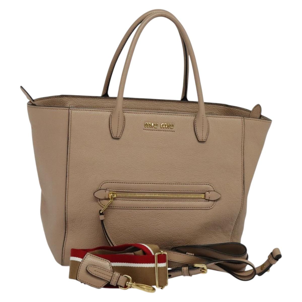 Miu Miu Tote Bag Leather 2way Beige Gold Auth 122923