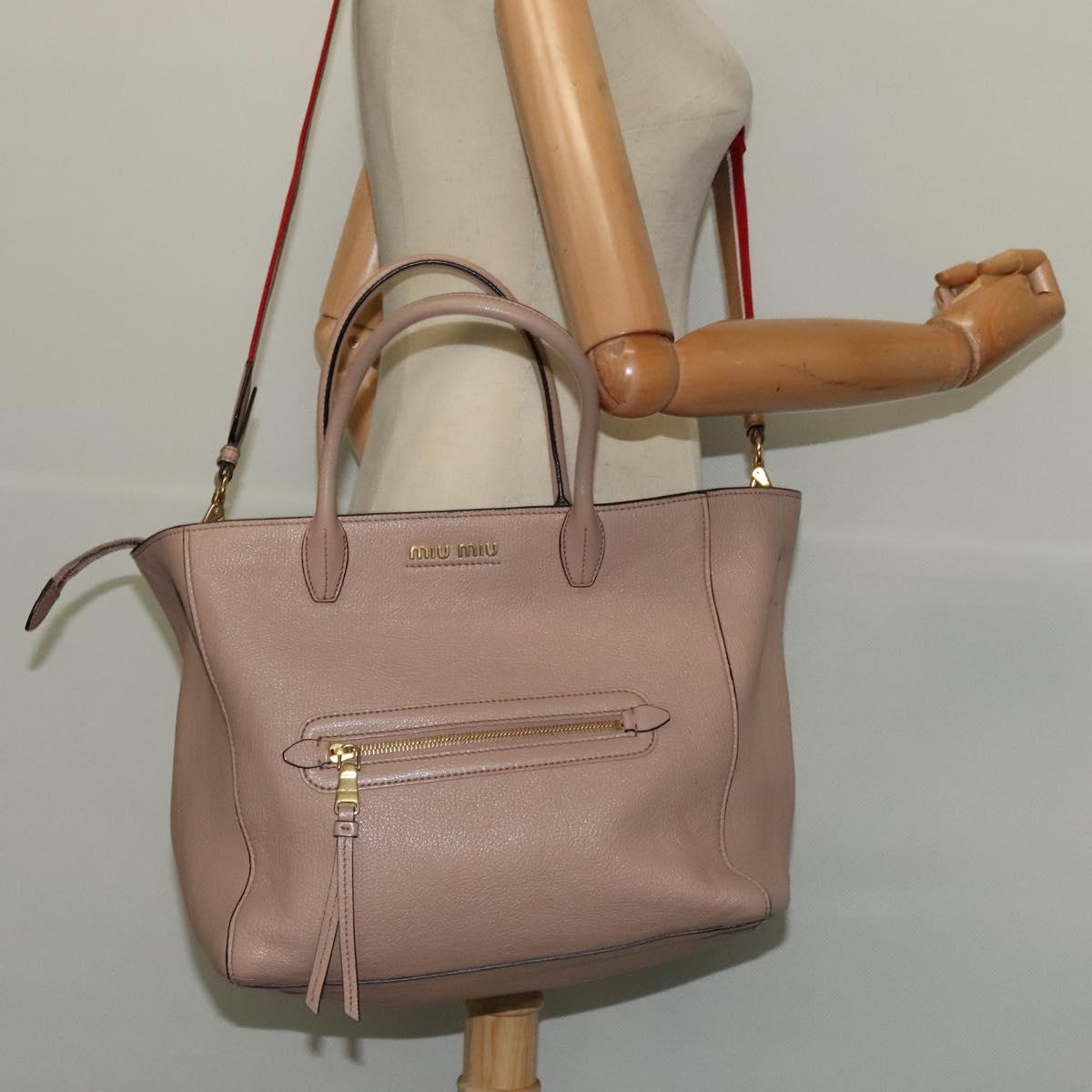 Miu Miu Tote Bag Leather 2way Beige Gold Auth 122923