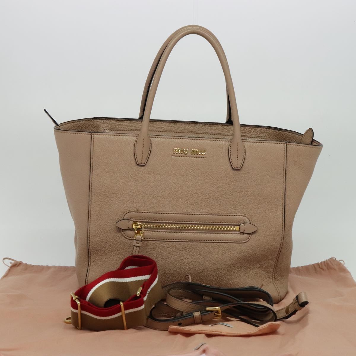 Miu Miu Tote Bag Leather 2way Beige Gold Auth 122923