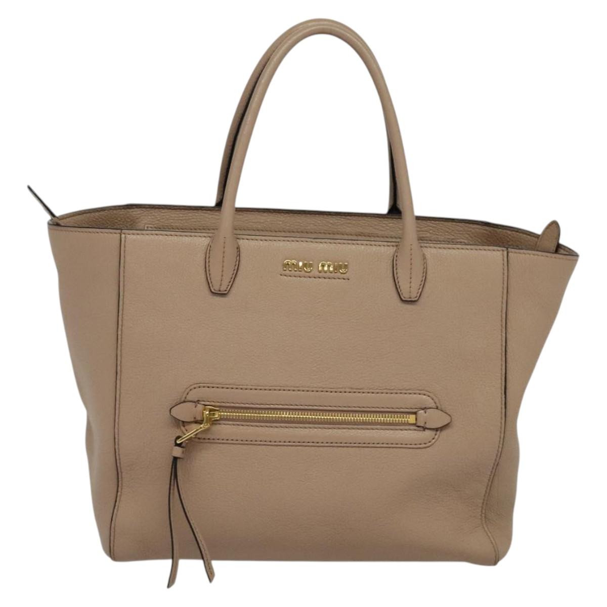Miu Miu Tote Bag Leather 2way Beige Gold Auth 122923