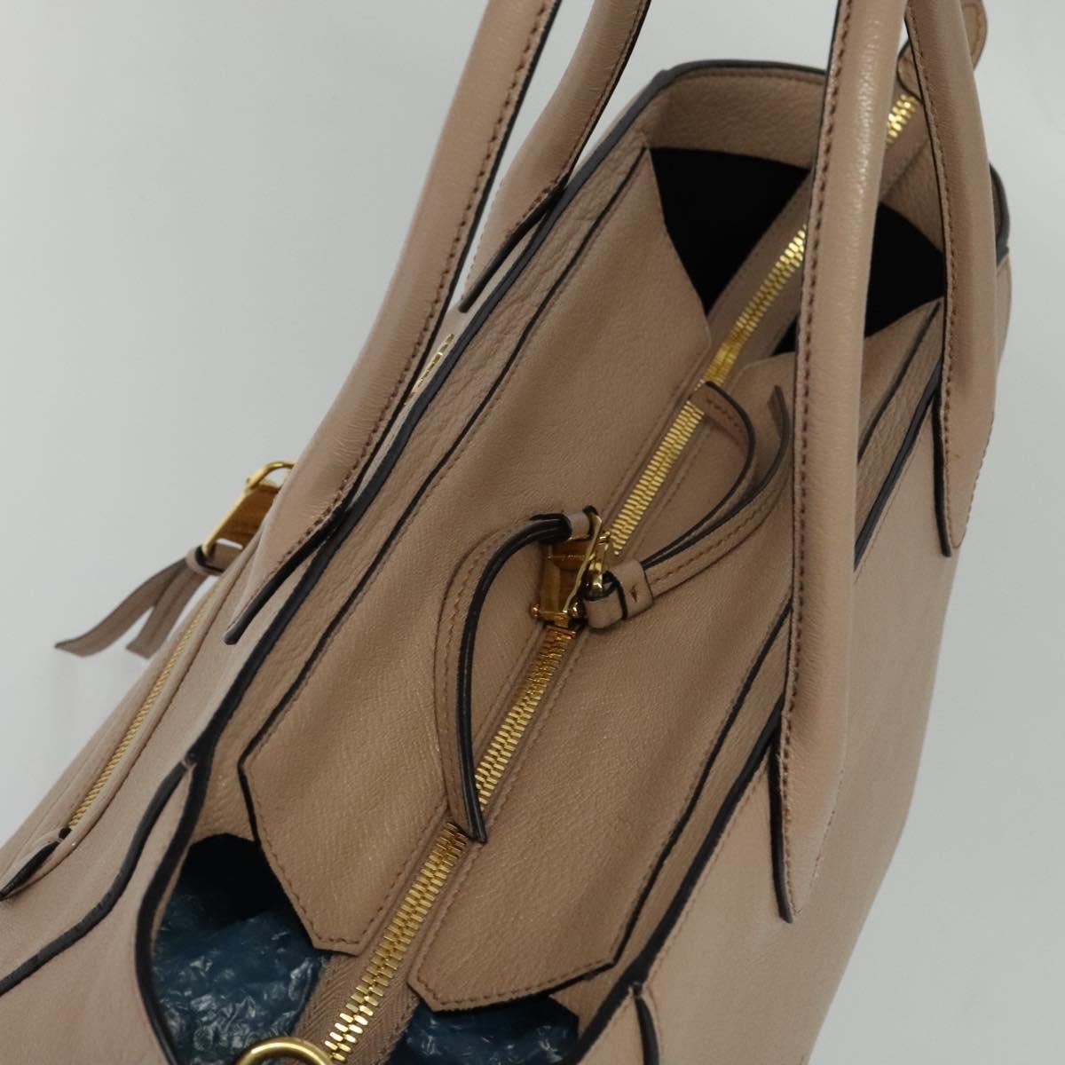 Miu Miu Tote Bag Leather 2way Beige Gold Auth 122923