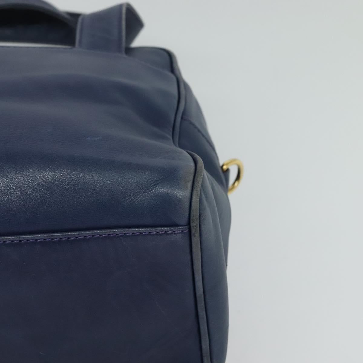 CELINE Hand Bag Leather 2way Blue Gold Auth 122924