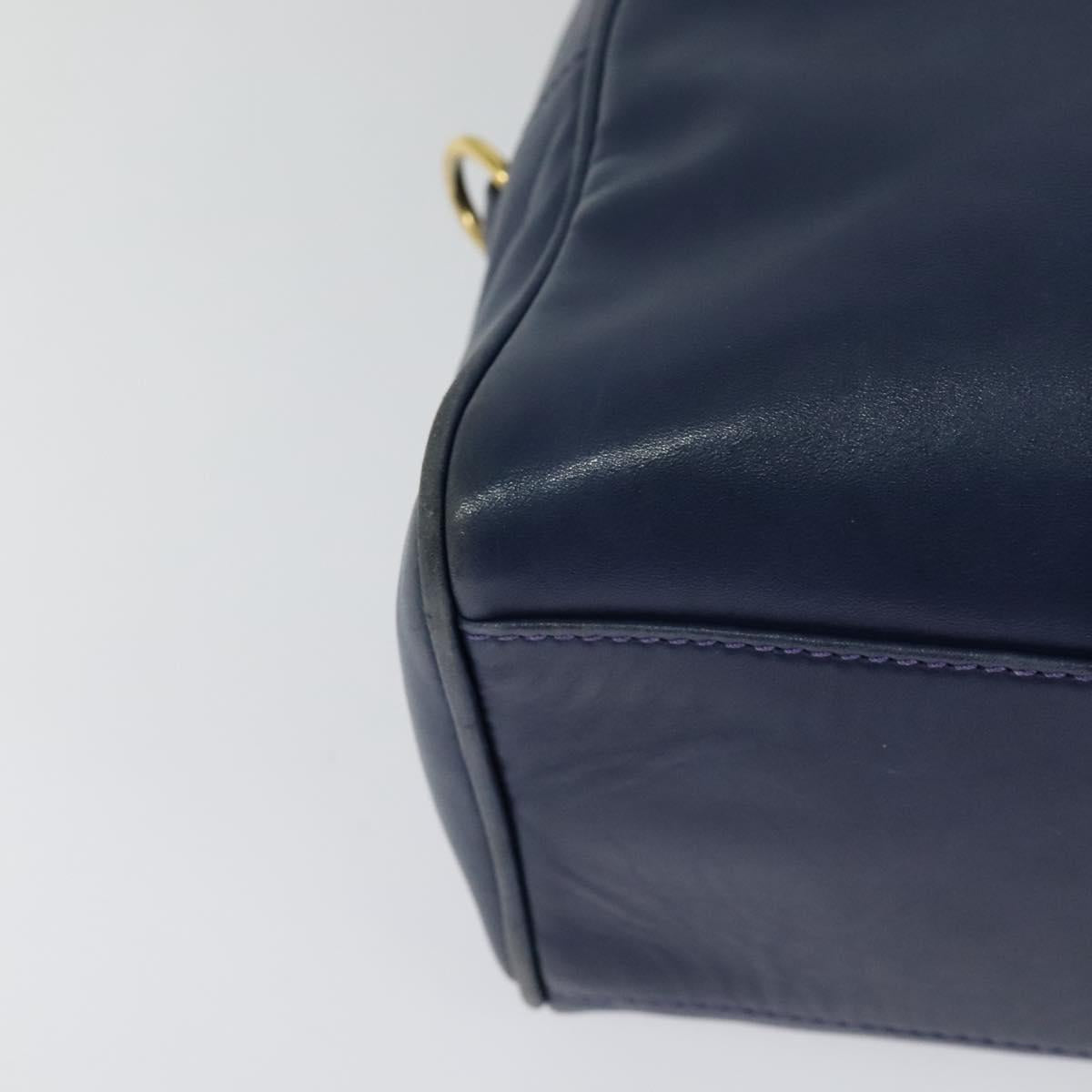 CELINE Hand Bag Leather 2way Blue Gold Auth 122924