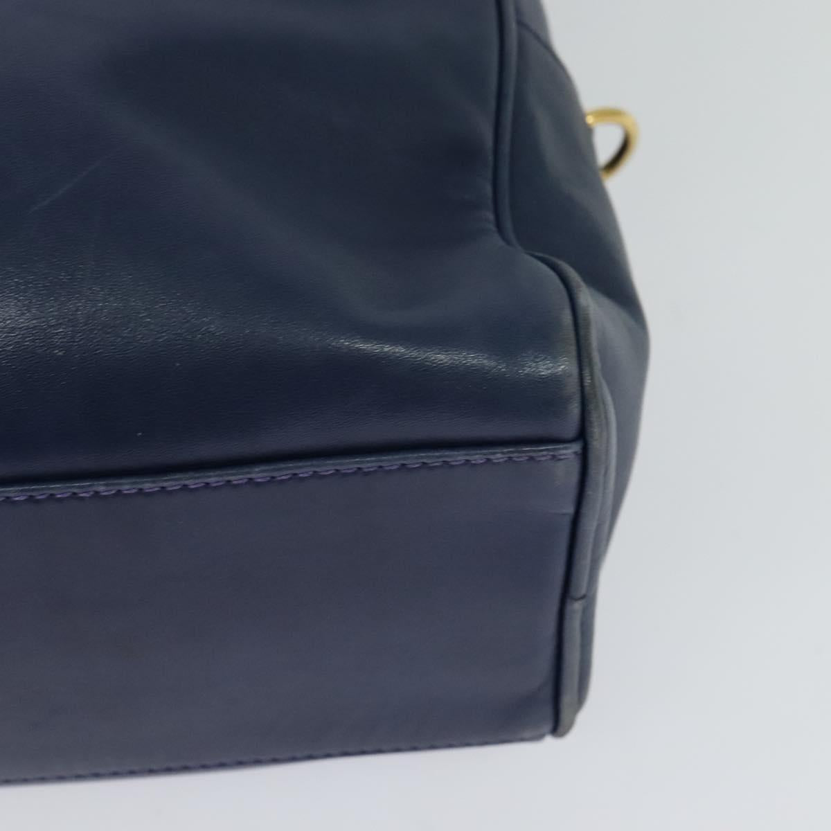 CELINE Hand Bag Leather 2way Blue Gold Auth 122924