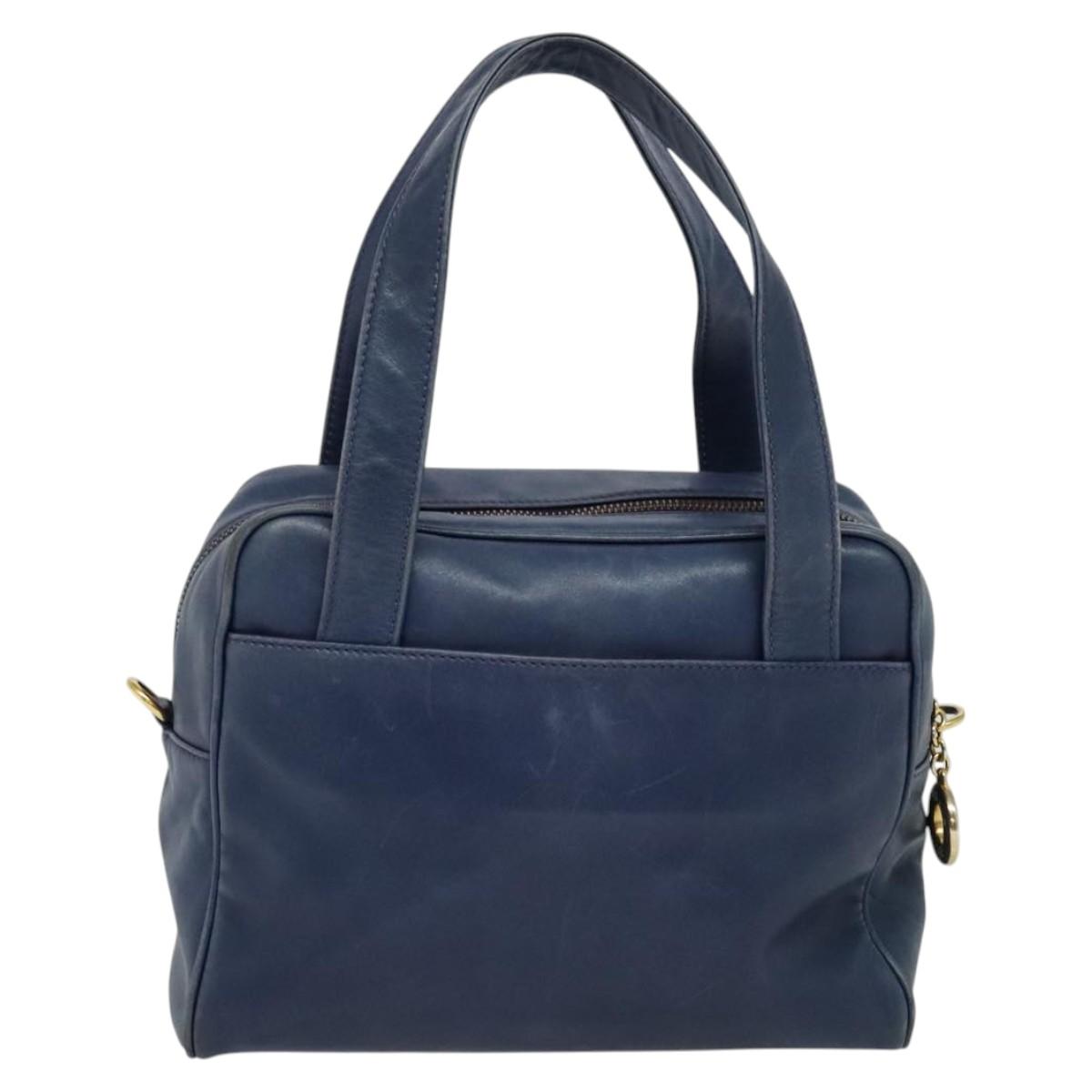 CELINE Hand Bag Leather 2way Blue Gold Auth 122924