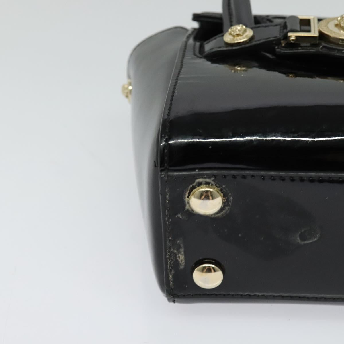 VERSACE Hand Bag Patent leather 2way Black Gold Auth 122926