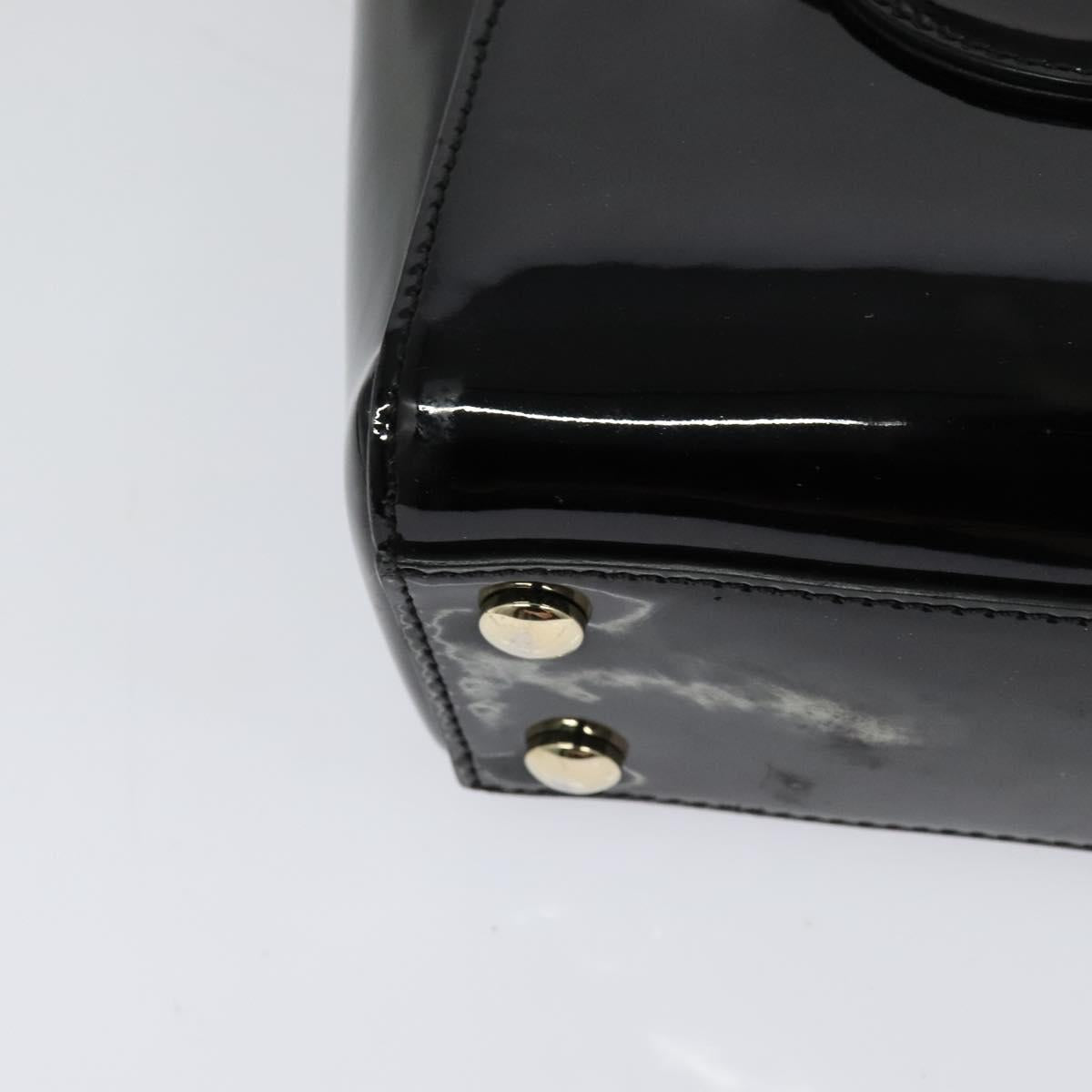 VERSACE Hand Bag Patent leather 2way Black Gold Auth 122926