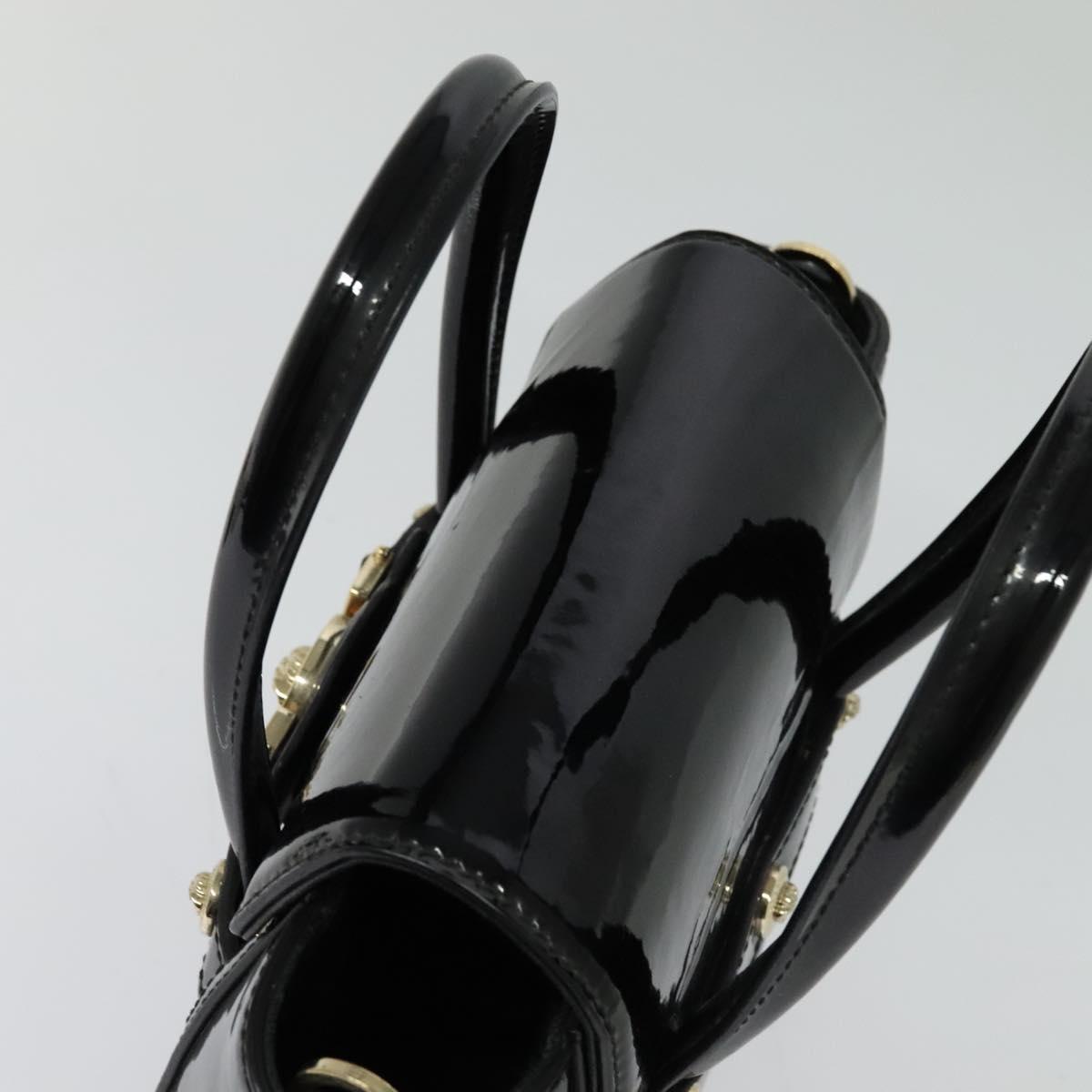 VERSACE Hand Bag Patent leather 2way Black Gold Auth 122926