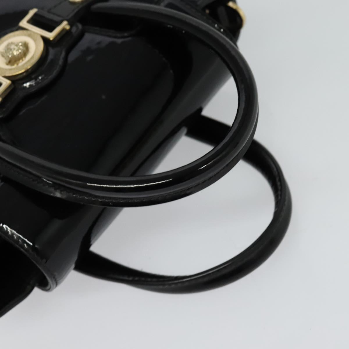 VERSACE Hand Bag Patent leather 2way Black Gold Auth 122926