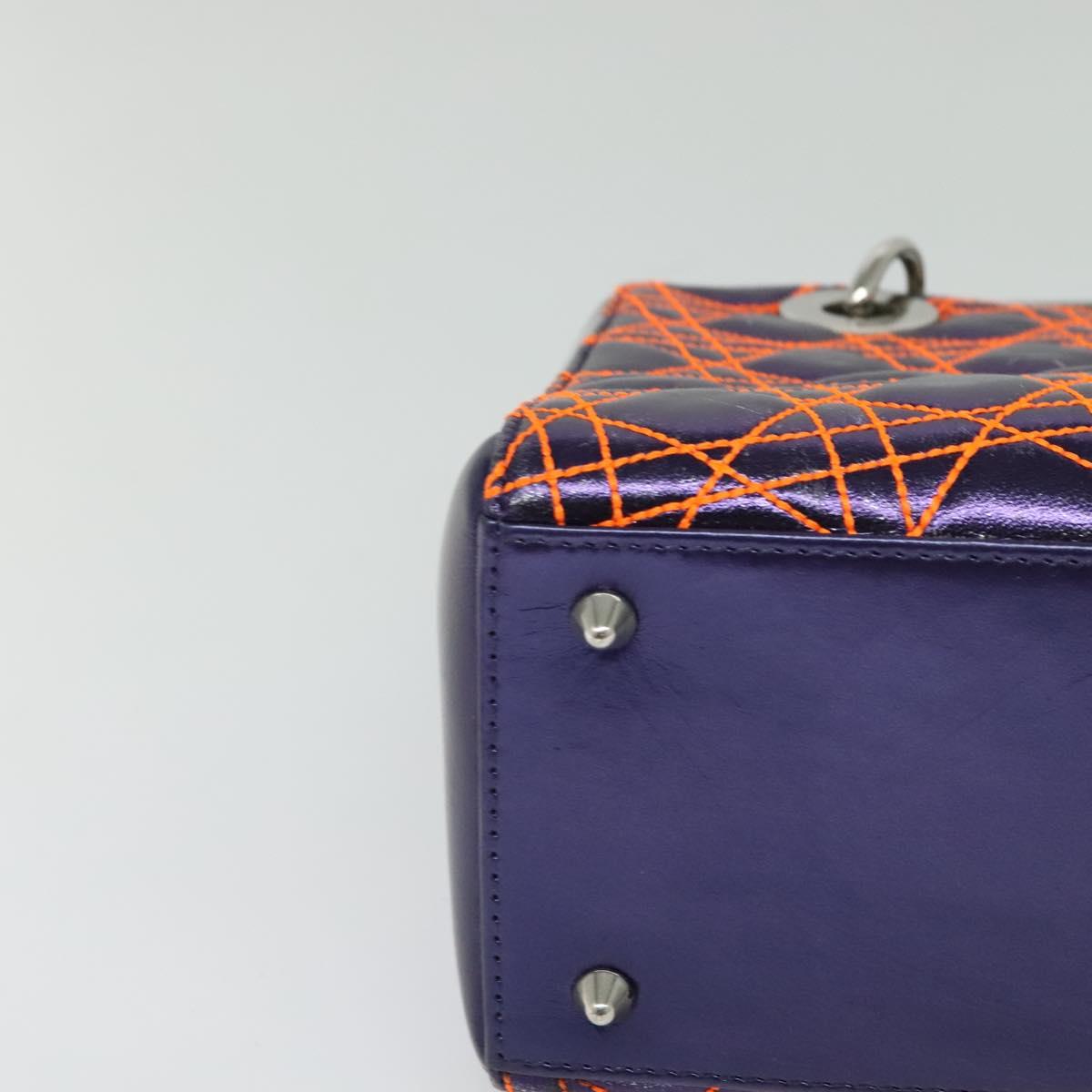 Christian Dior Lady Dior Canage Hand Bag Leather 2way Purple Silver Auth 122927