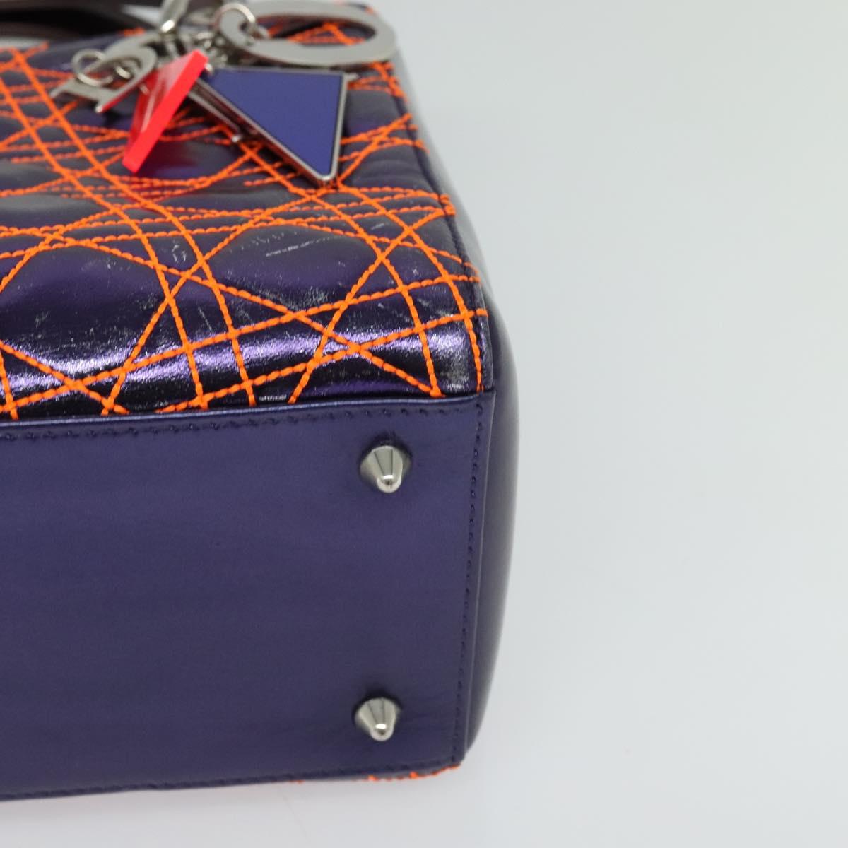 Christian Dior Lady Dior Canage Hand Bag Leather 2way Purple Silver Auth 122927