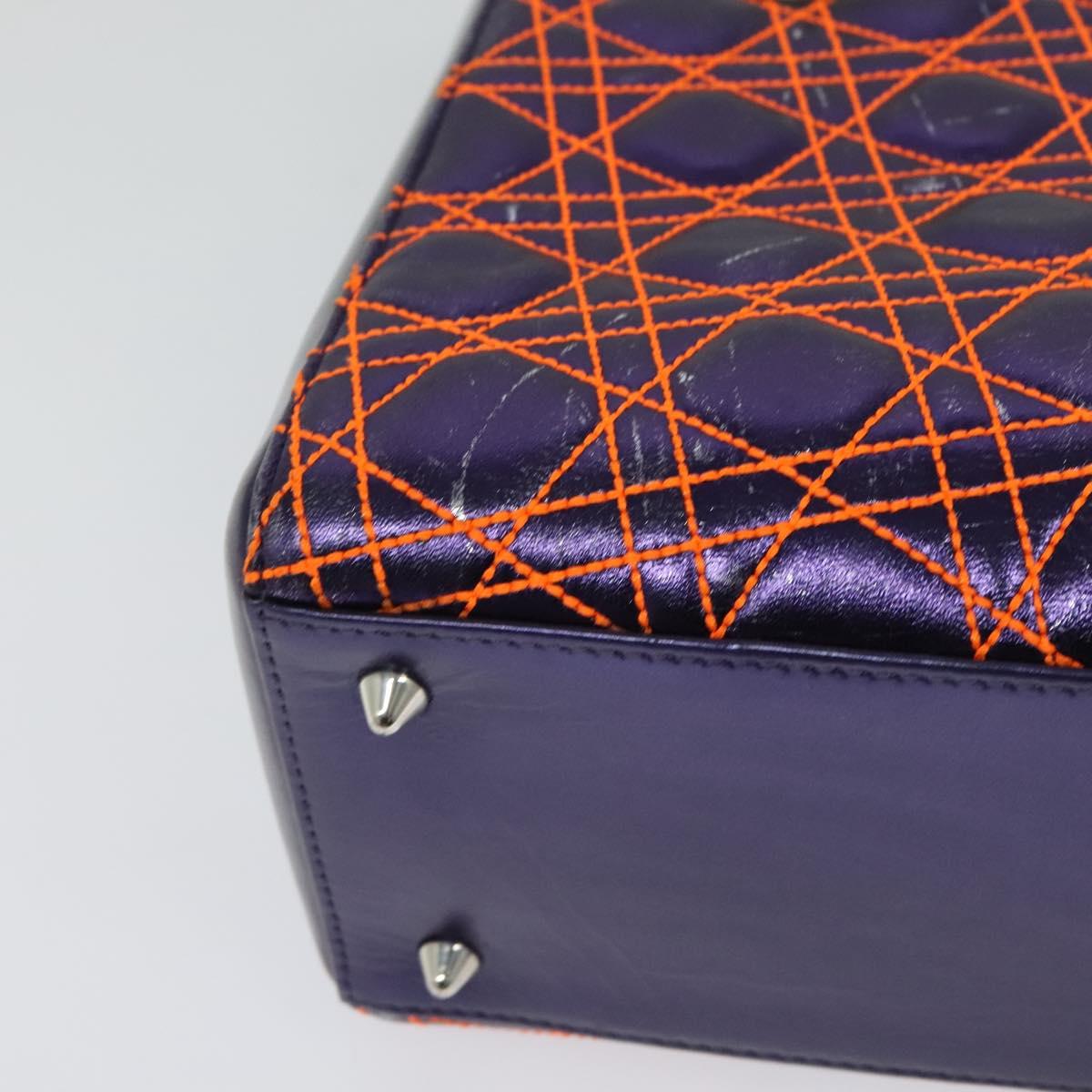 Christian Dior Lady Dior Canage Hand Bag Leather 2way Purple Silver Auth 122927