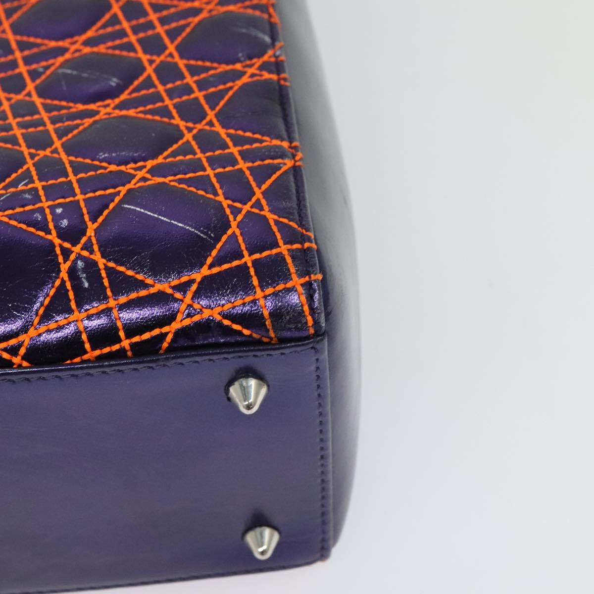 Christian Dior Lady Dior Canage Hand Bag Leather 2way Purple Silver Auth 122927