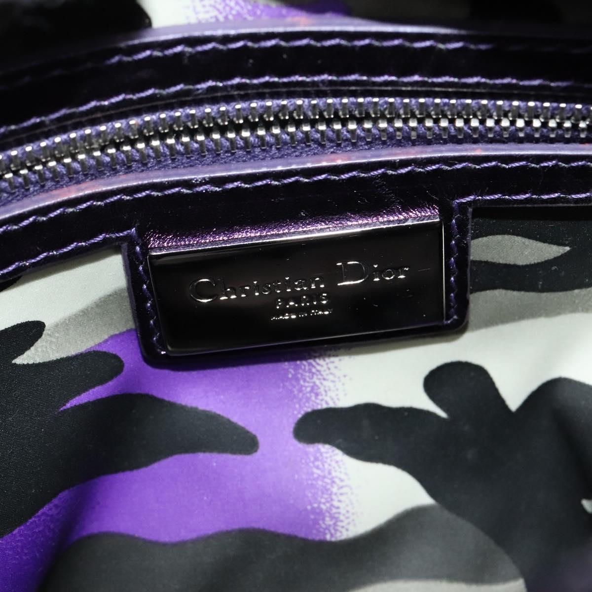 Christian Dior Lady Dior Canage Hand Bag Leather 2way Purple Silver Auth 122927
