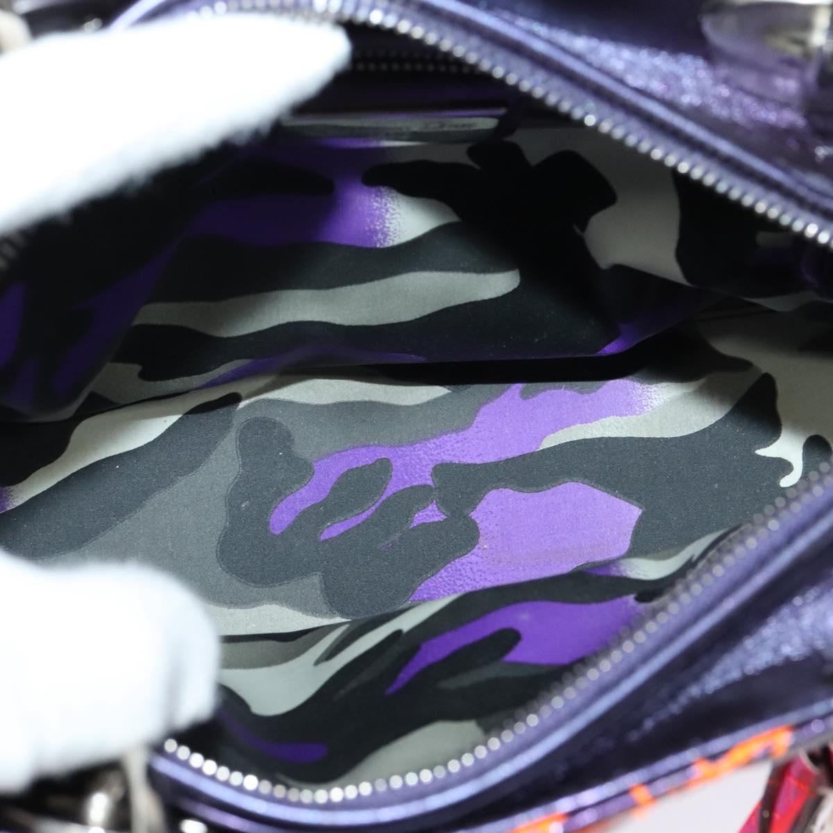 Christian Dior Lady Dior Canage Hand Bag Leather 2way Purple Silver Auth 122927