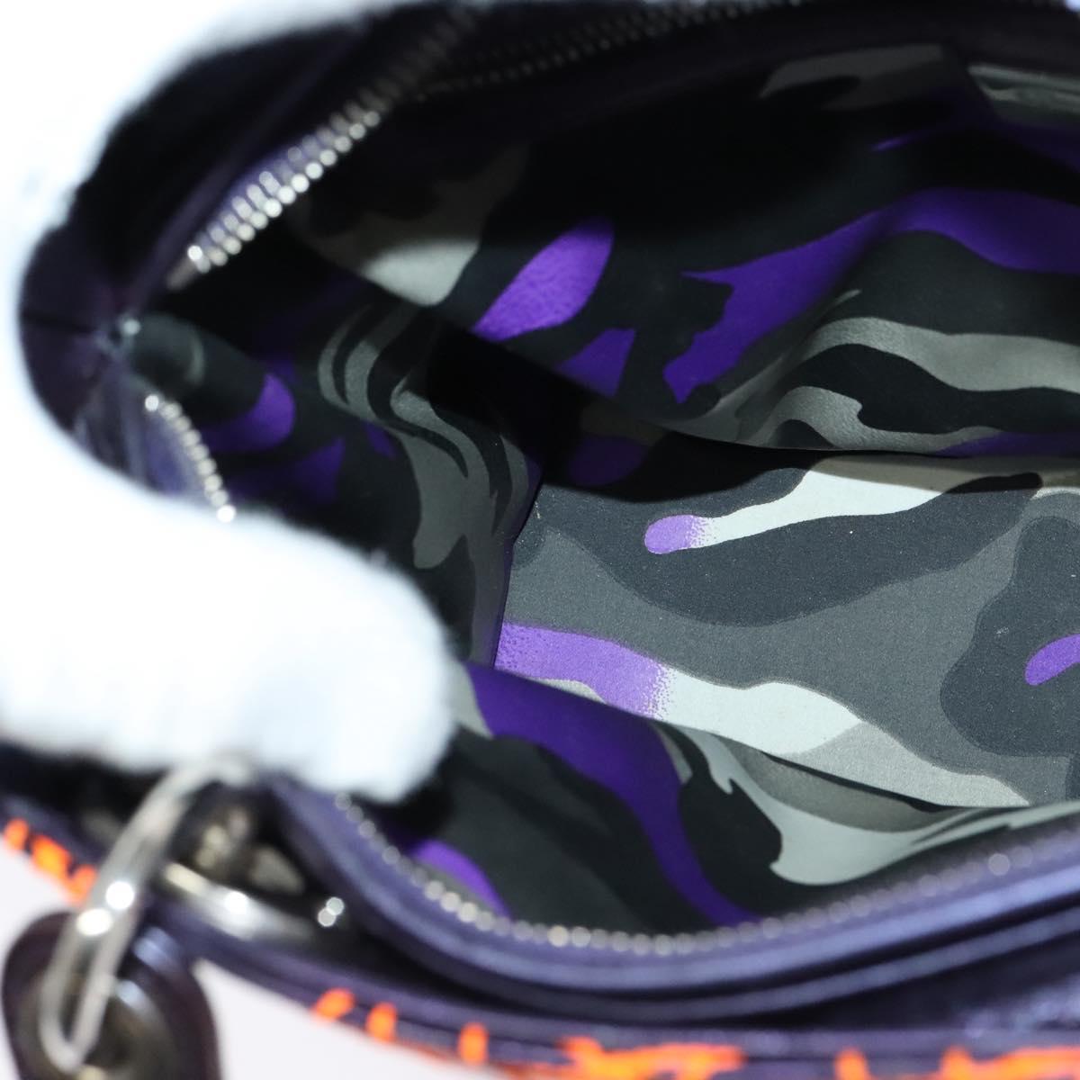 Christian Dior Lady Dior Canage Hand Bag Leather 2way Purple Silver Auth 122927