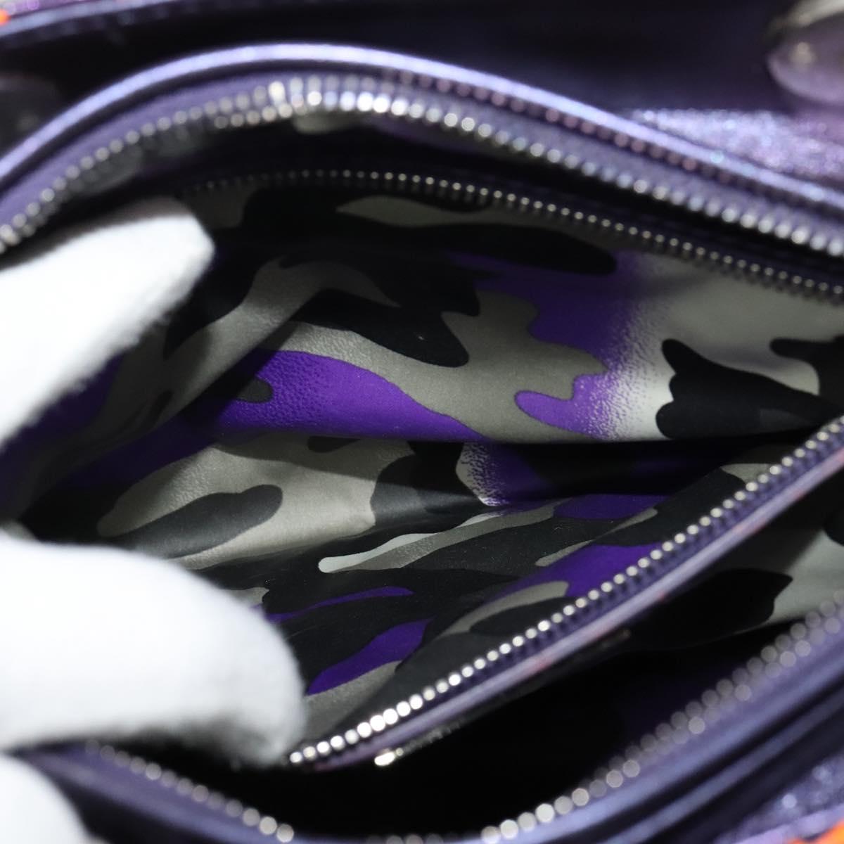 Christian Dior Lady Dior Canage Hand Bag Leather 2way Purple Silver Auth 122927