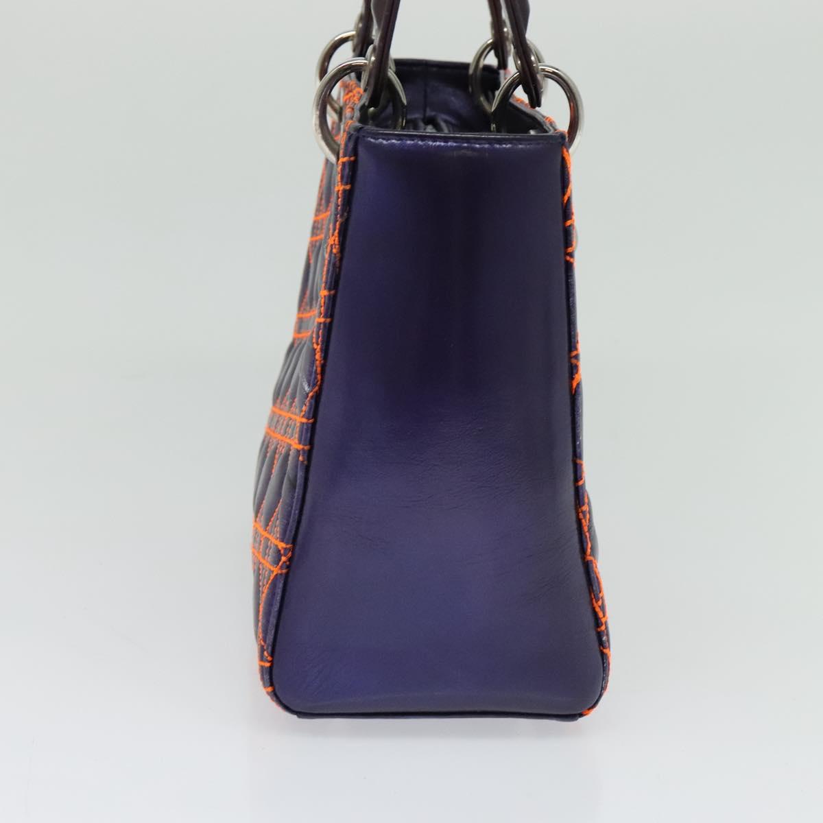Christian Dior Lady Dior Canage Hand Bag Leather 2way Purple Silver Auth 122927