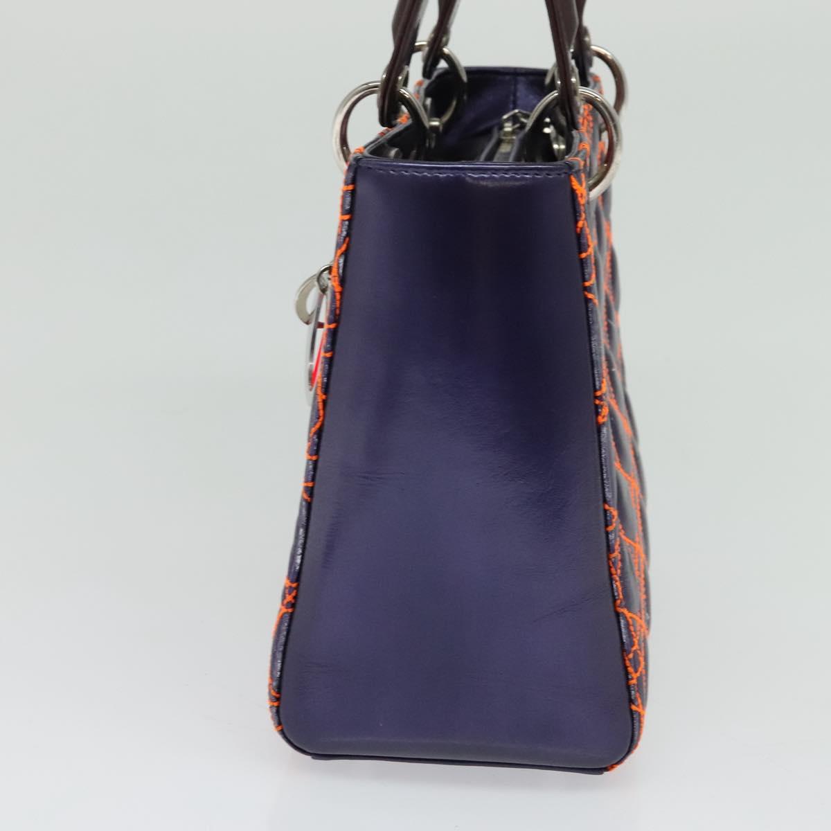Christian Dior Lady Dior Canage Hand Bag Leather 2way Purple Silver Auth 122927