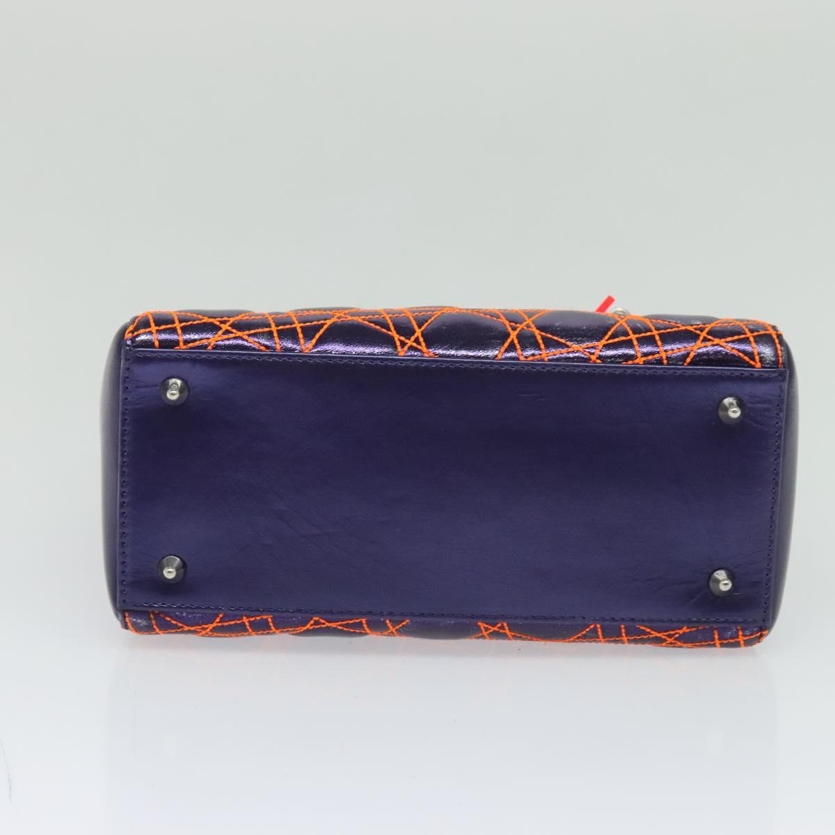 Christian Dior Lady Dior Canage Hand Bag Leather 2way Purple Silver Auth 122927