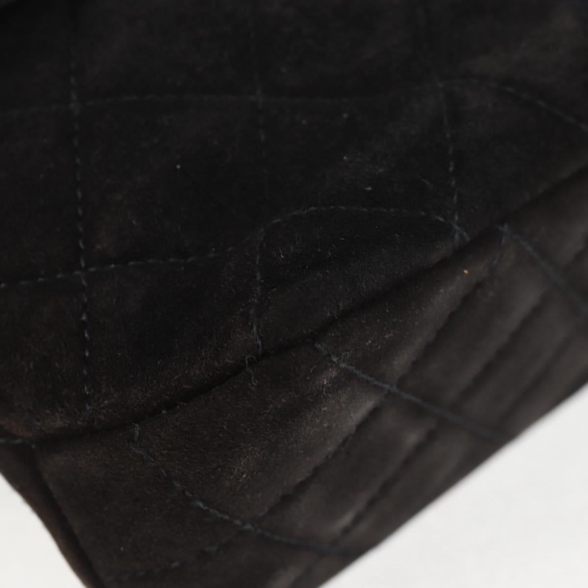 CHANEL Matelasse Shoulder Bag Suede Black Gold CC Auth 122942