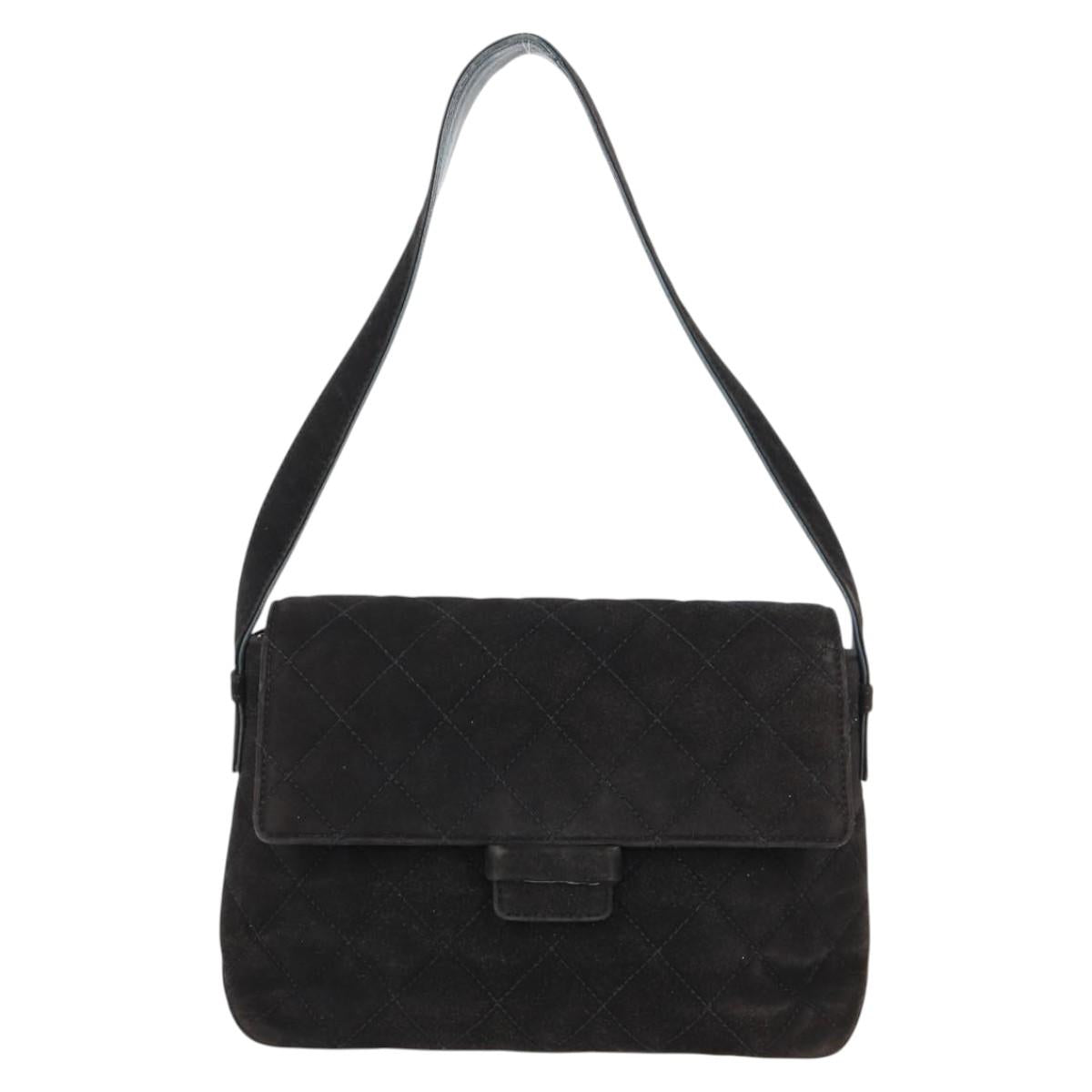 CHANEL Matelasse Shoulder Bag Suede Black Gold CC Auth 122942