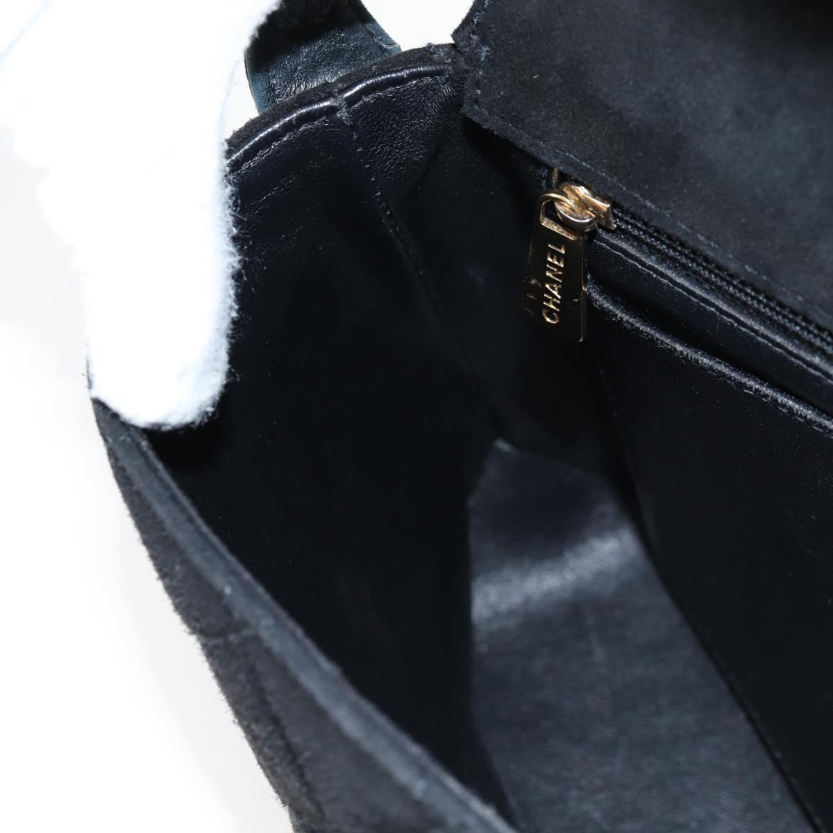 CHANEL Matelasse Shoulder Bag Suede Black Gold CC Auth 122942