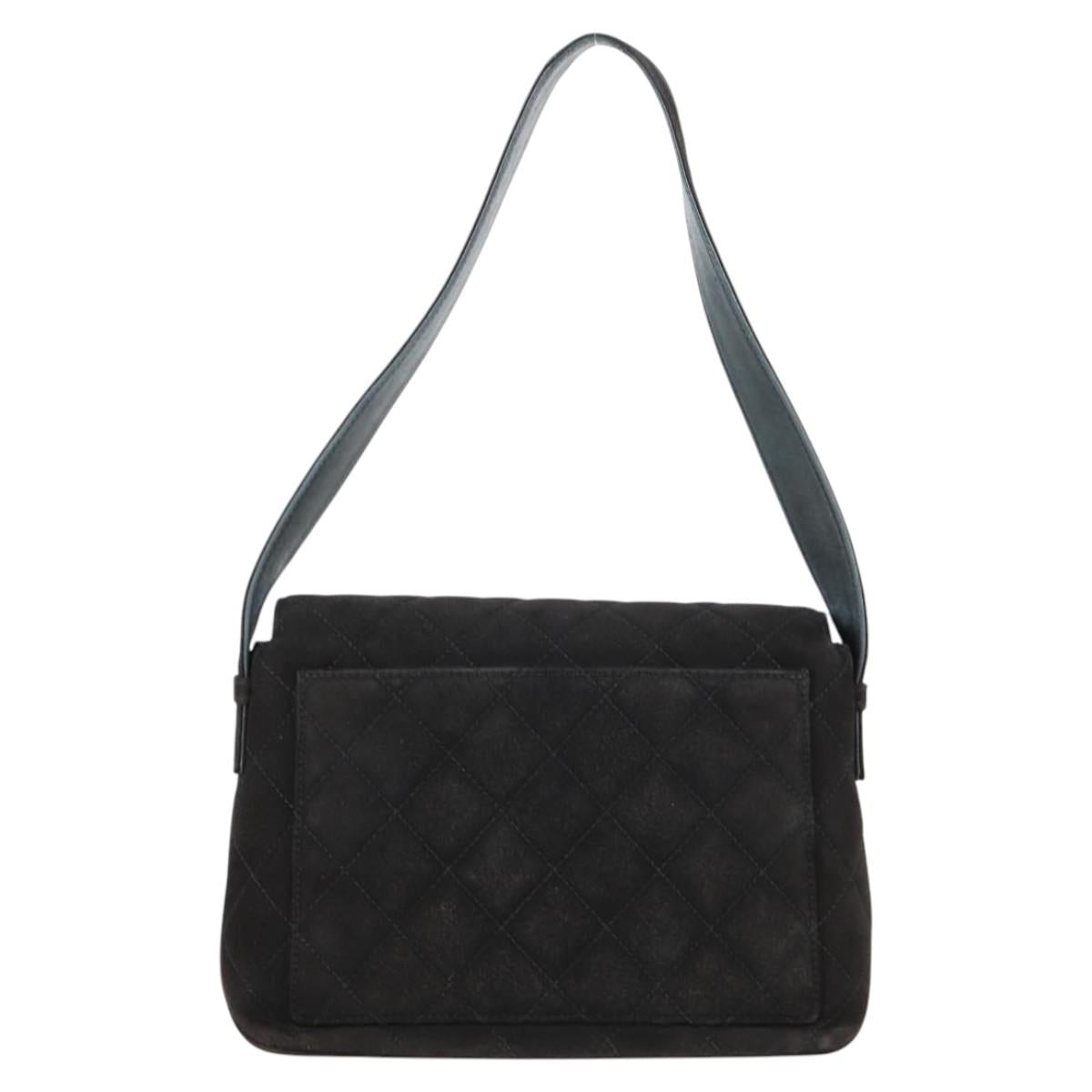 CHANEL Matelasse Shoulder Bag Suede Black Gold CC Auth 122942