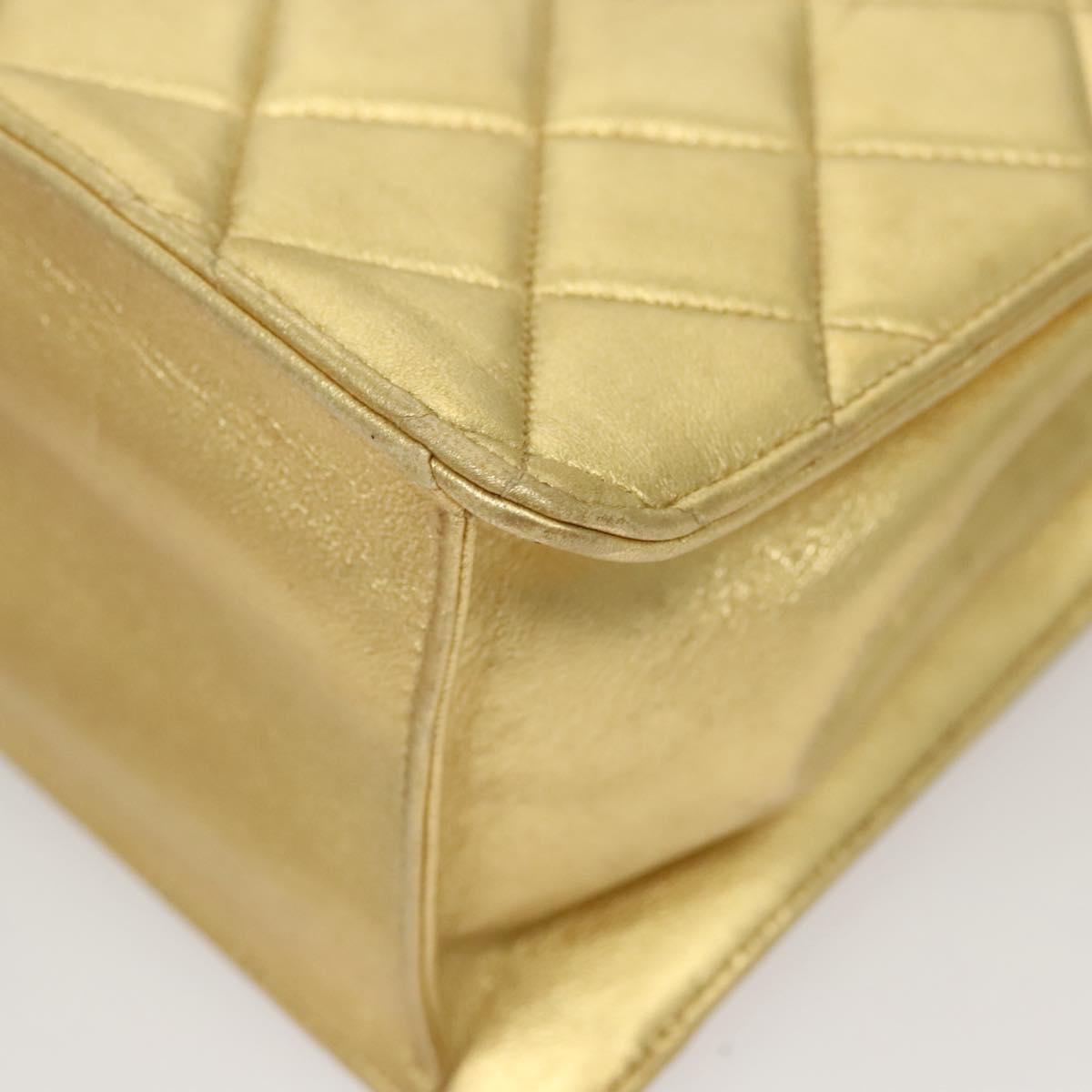 CHANEL Matelasse Hand Bag Lamb Skin Gold Tone CC Auth 122943