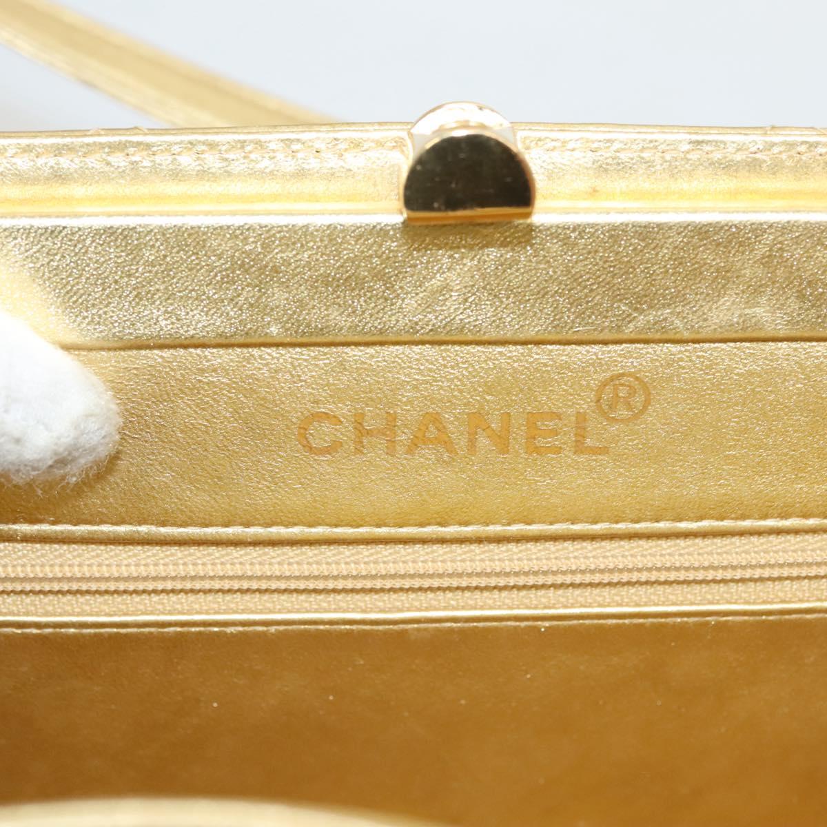 CHANEL Matelasse Hand Bag Lamb Skin Gold Tone CC Auth 122943