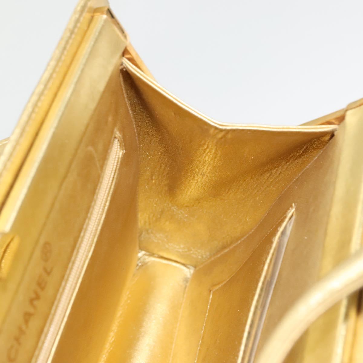 CHANEL Matelasse Hand Bag Lamb Skin Gold Tone CC Auth 122943