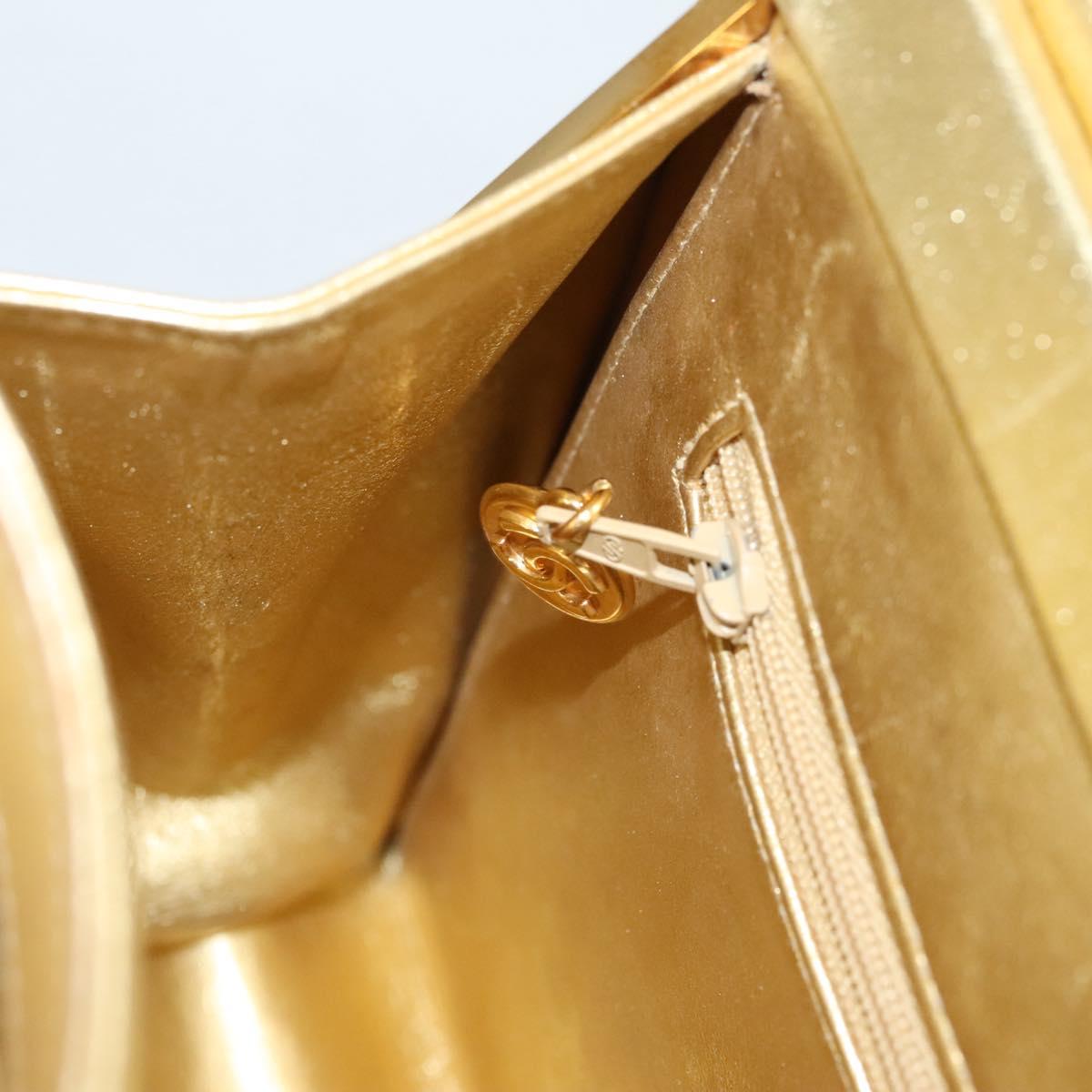 CHANEL Matelasse Hand Bag Lamb Skin Gold Tone CC Auth 122943