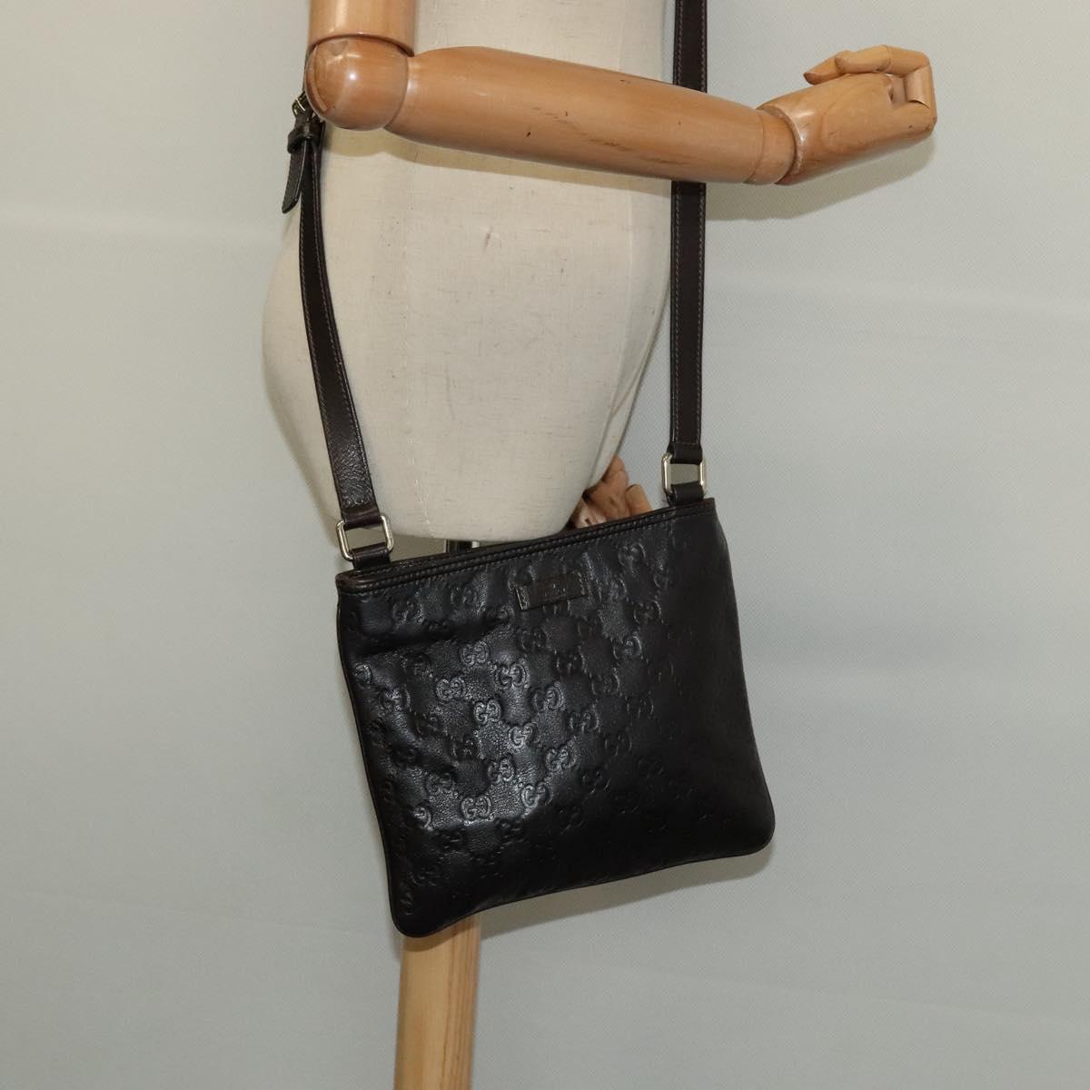 GUCCI GG Canvas Guccissima Bag Leather Dark Brown Gold 201538 Auth 122959