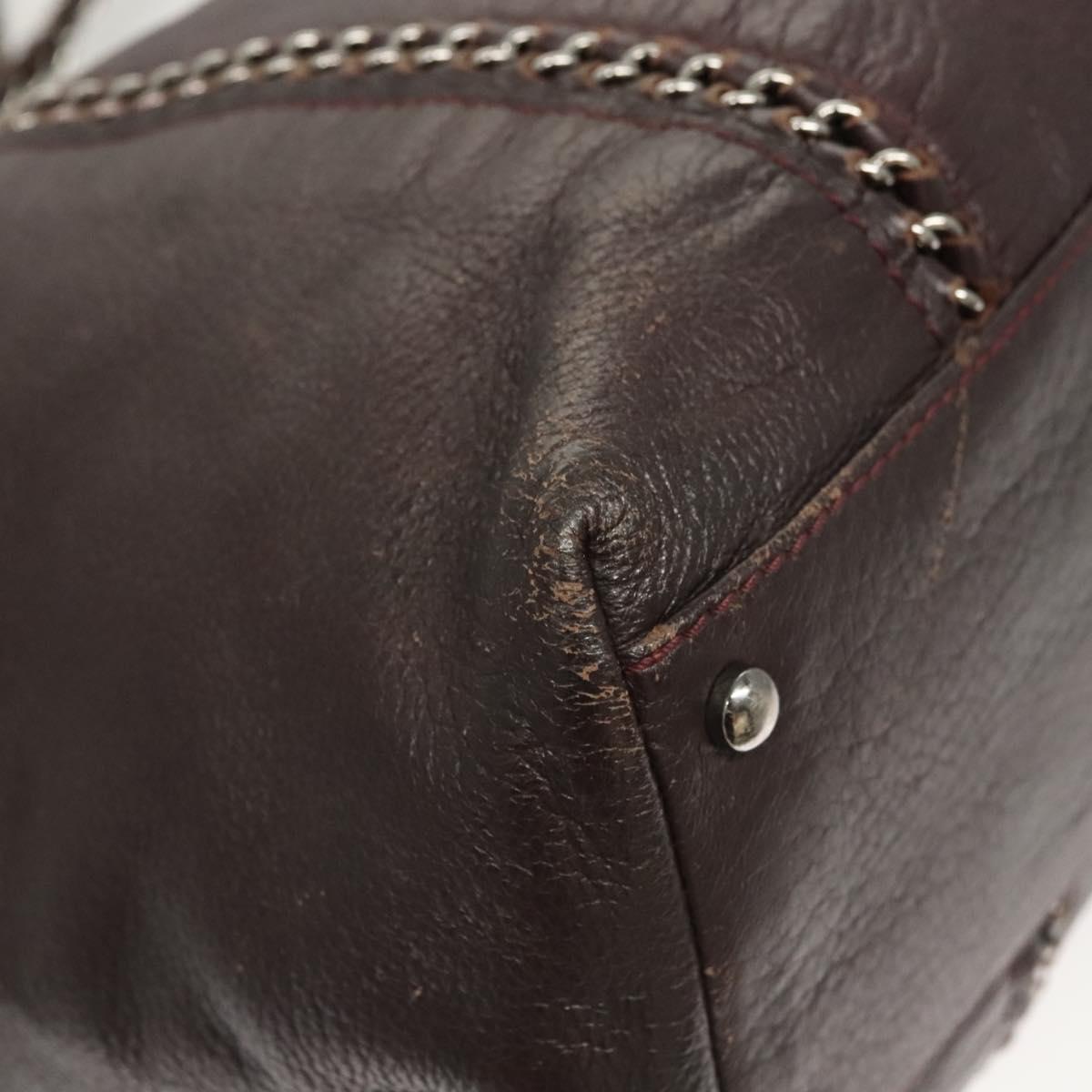 CHANEL COCO Mark Chain Tote Bag Leather Dark Brown CC Auth 122961