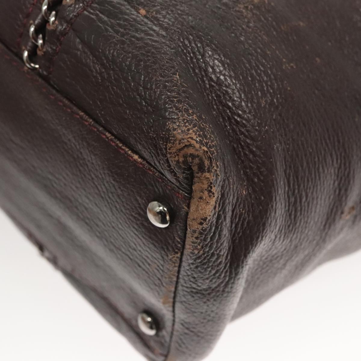 CHANEL COCO Mark Chain Tote Bag Leather Dark Brown CC Auth 122961