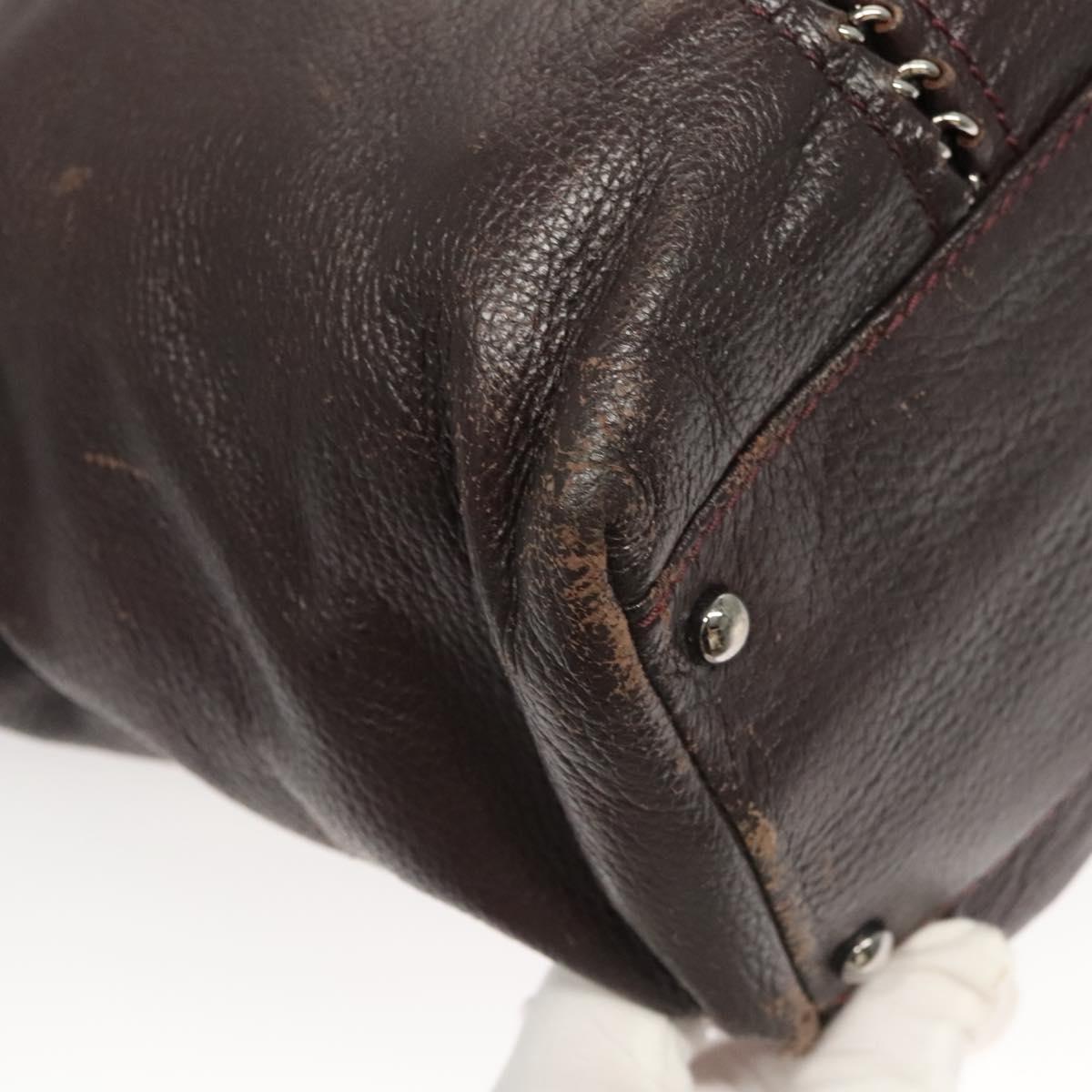 CHANEL COCO Mark Chain Tote Bag Leather Dark Brown CC Auth 122961