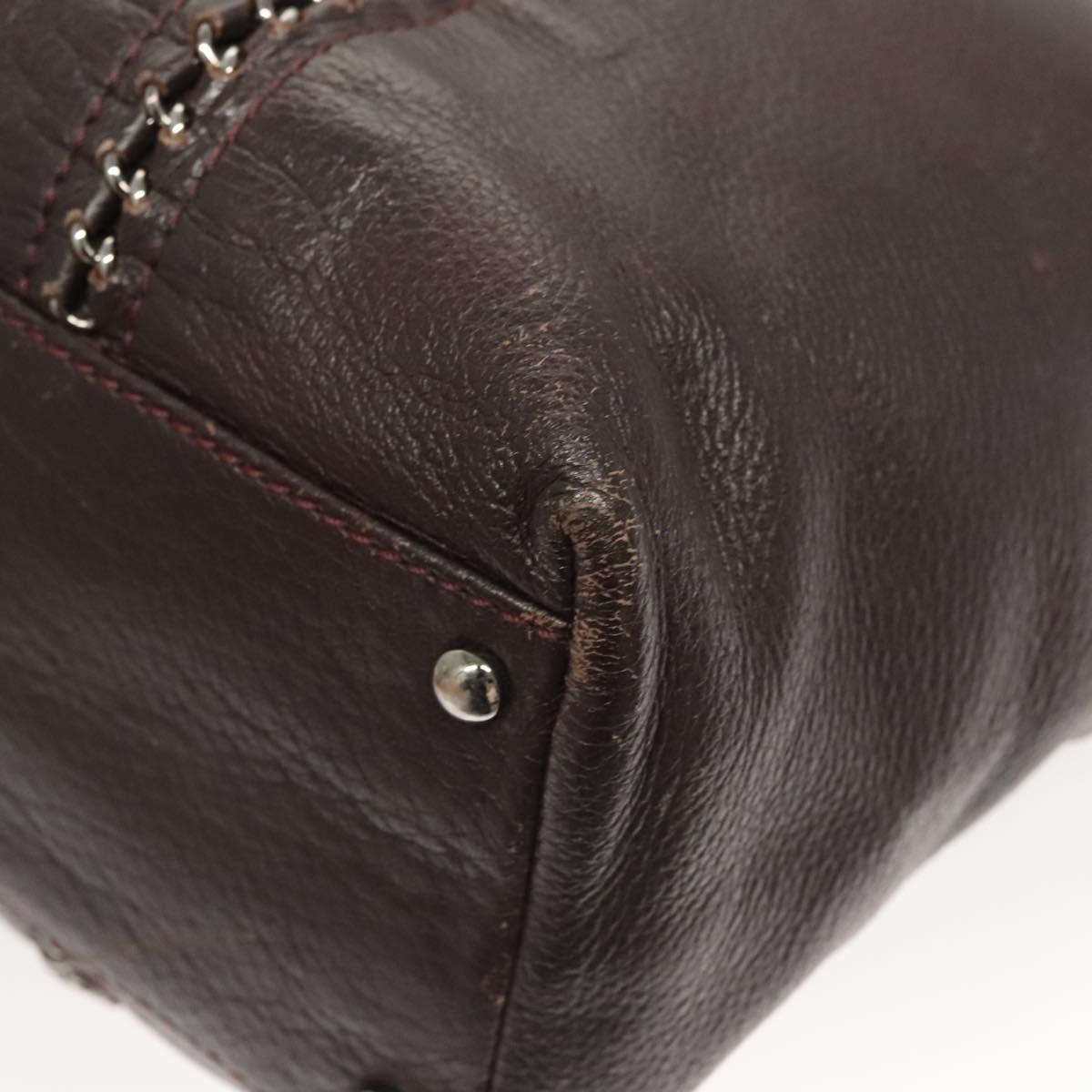 CHANEL COCO Mark Chain Tote Bag Leather Dark Brown CC Auth 122961