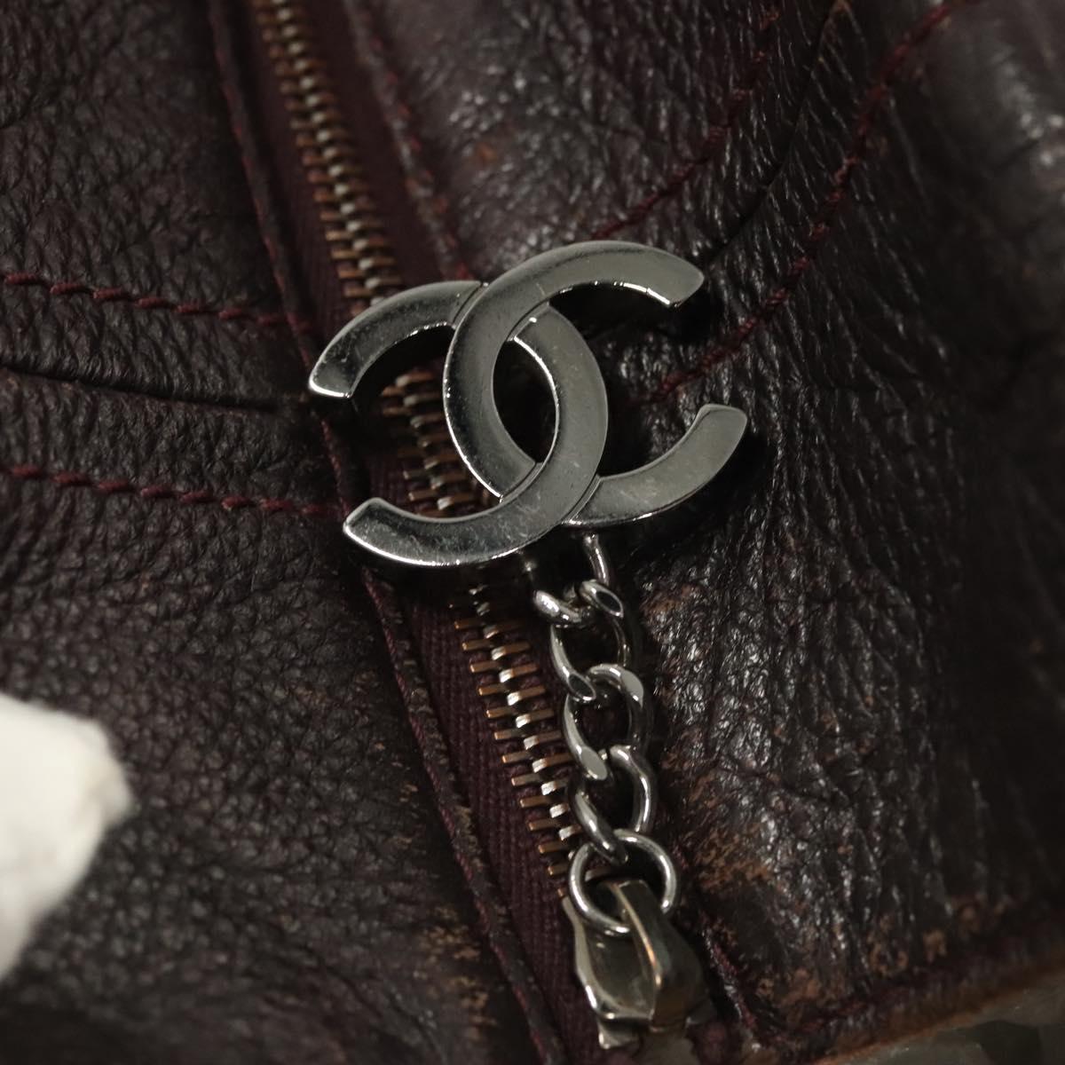 CHANEL COCO Mark Chain Tote Bag Leather Dark Brown CC Auth 122961