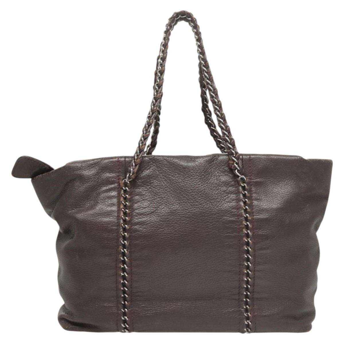 CHANEL COCO Mark Chain Tote Bag Leather Dark Brown CC Auth 122961