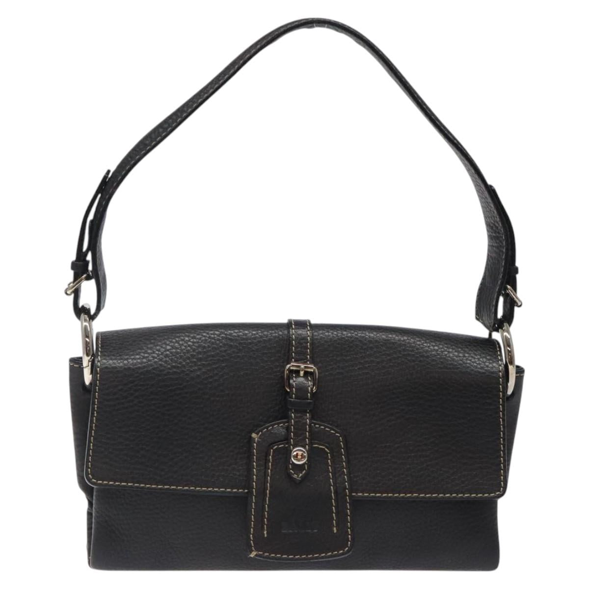 BALLY Shoulder Bag Leather Black Gold Auth 122964