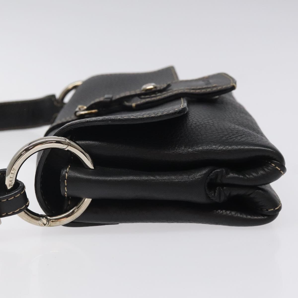 BALLY Shoulder Bag Leather Black Gold Auth 122964