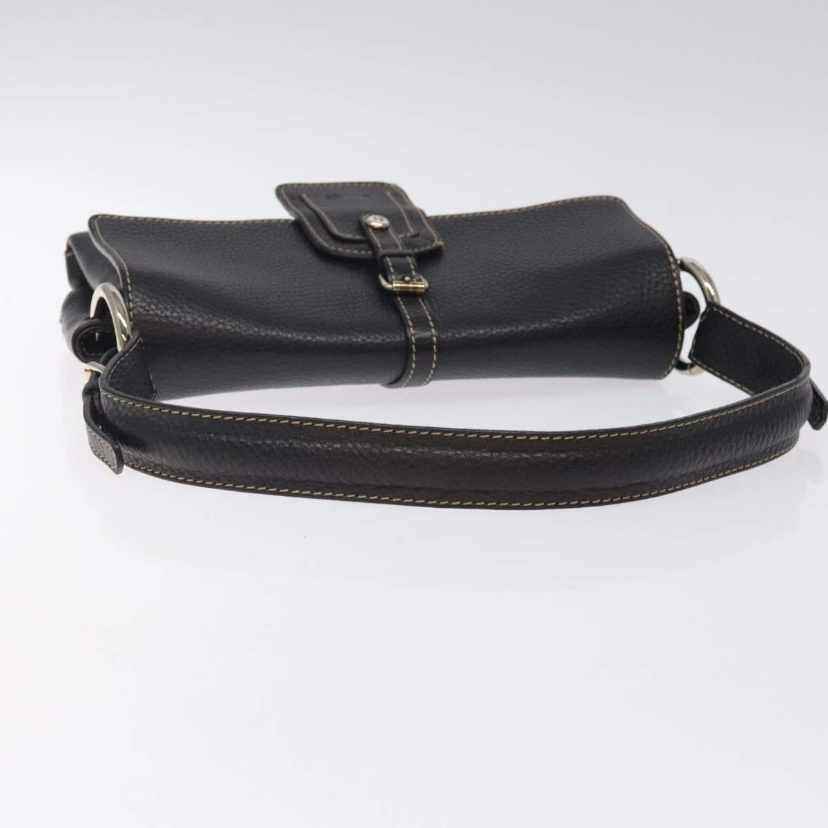 BALLY Shoulder Bag Leather Black Gold Auth 122964